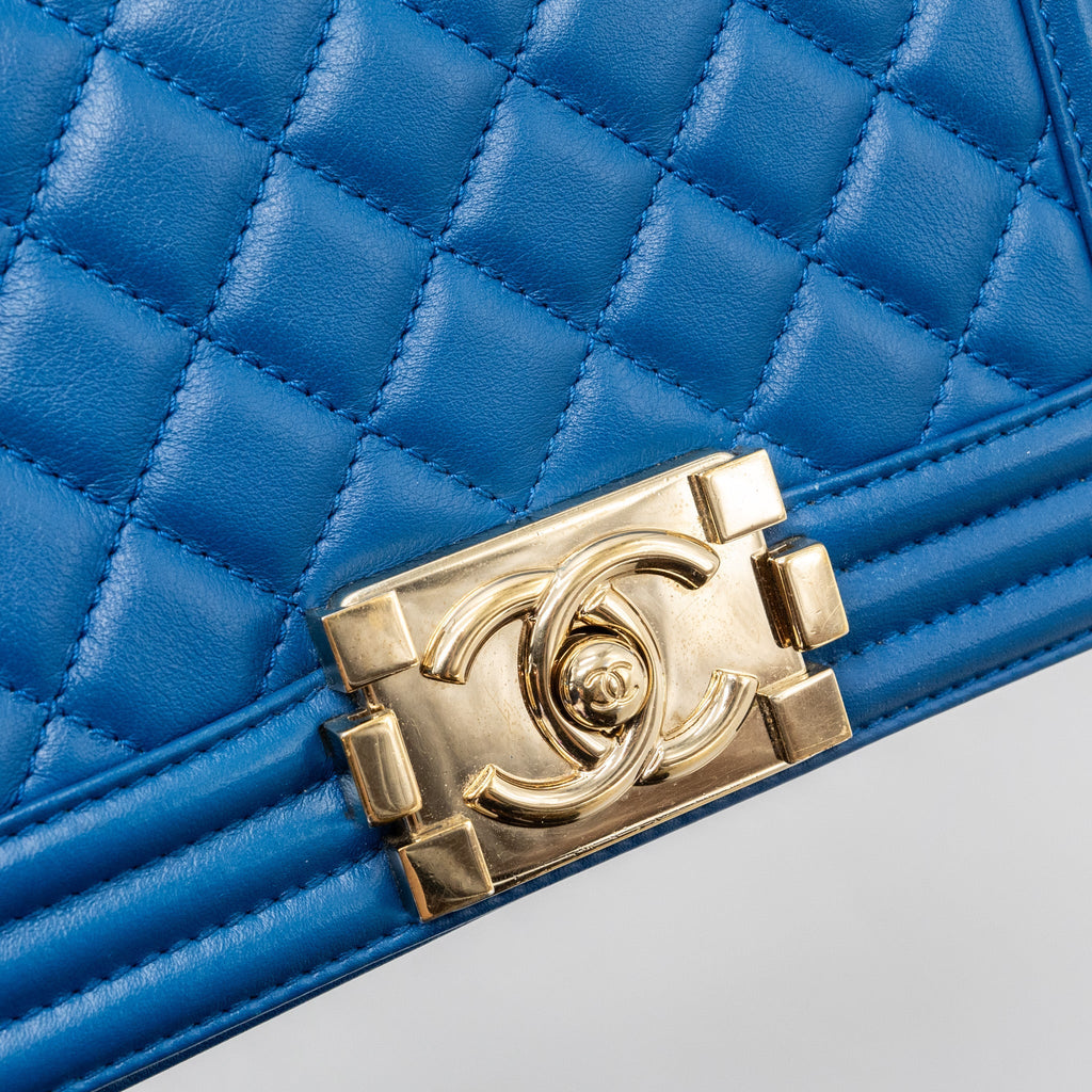 CHANEL SMALL BOY BAG CALFSKIN BLUE LGHW