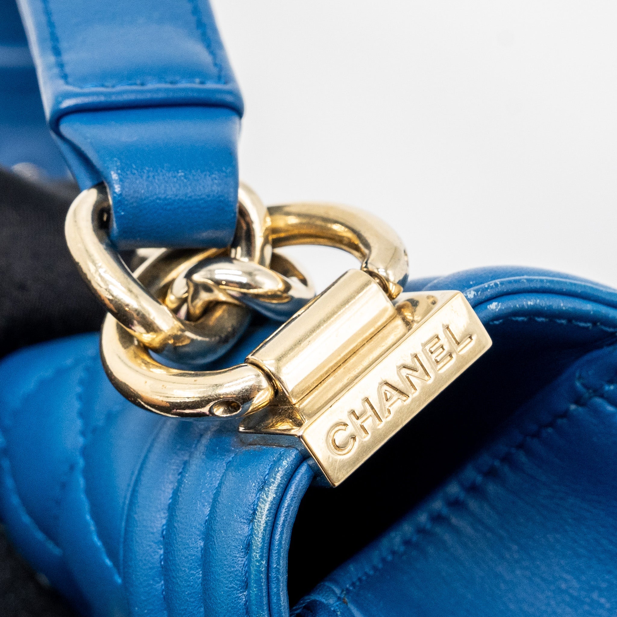 CHANEL SMALL BOY BAG CALFSKIN BLUE LGHW