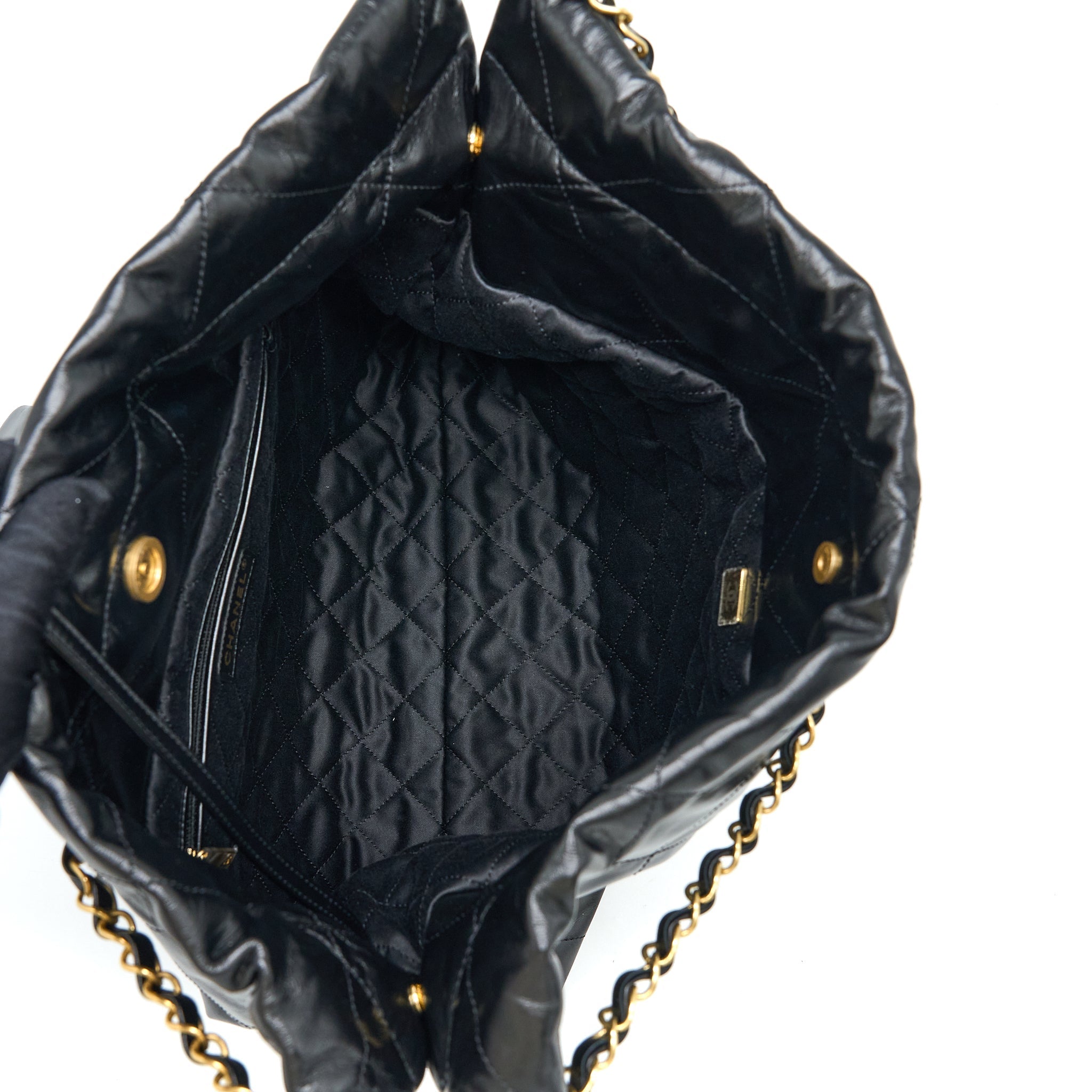 CHANEL MEDIUM 22 BAG SHINY CALFSKIN BLACK GHW (MICROCHIP)