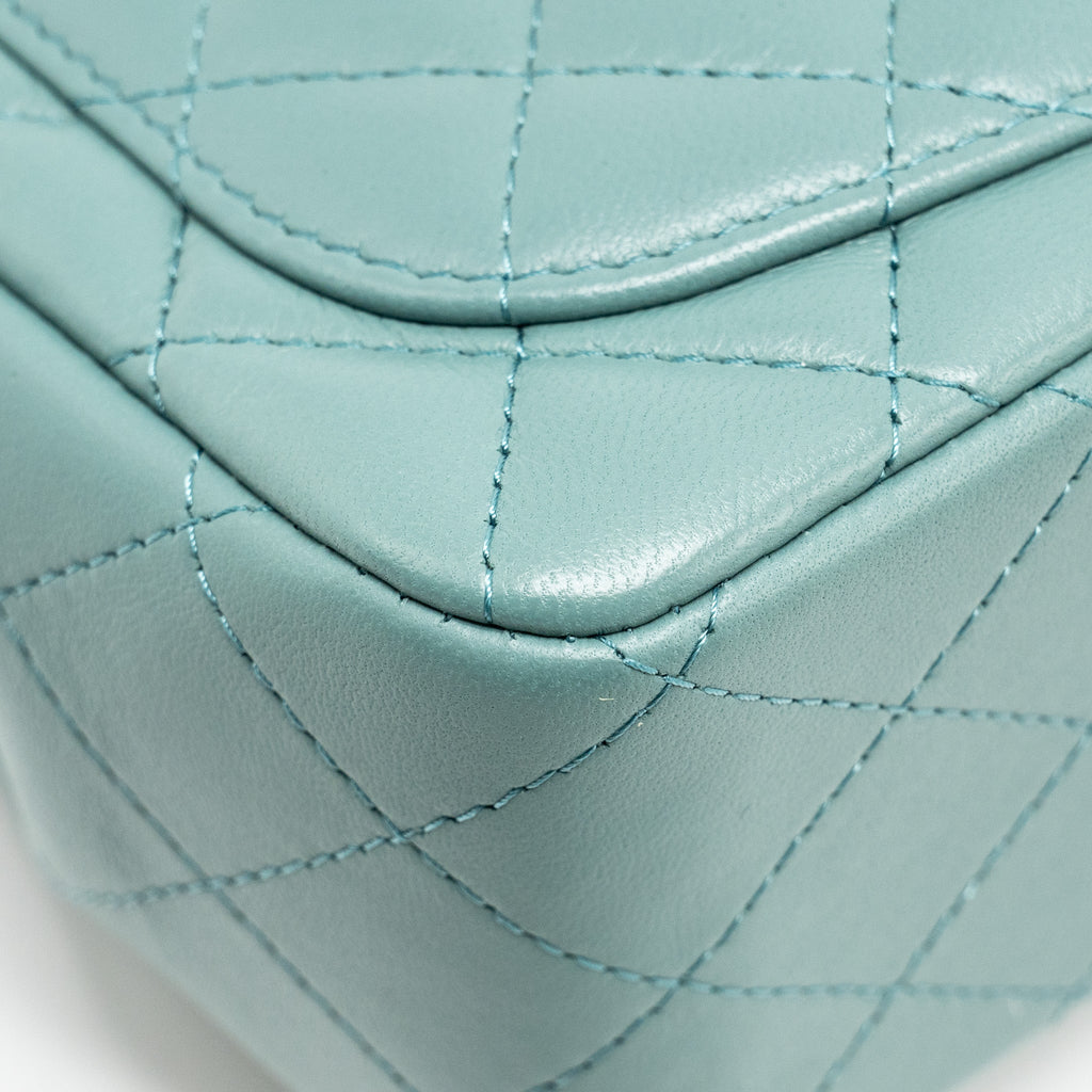 CHANEL MINI SQUARE FLAP BAG LAMBSKIN GREEN LGHW (MICROCHIP)