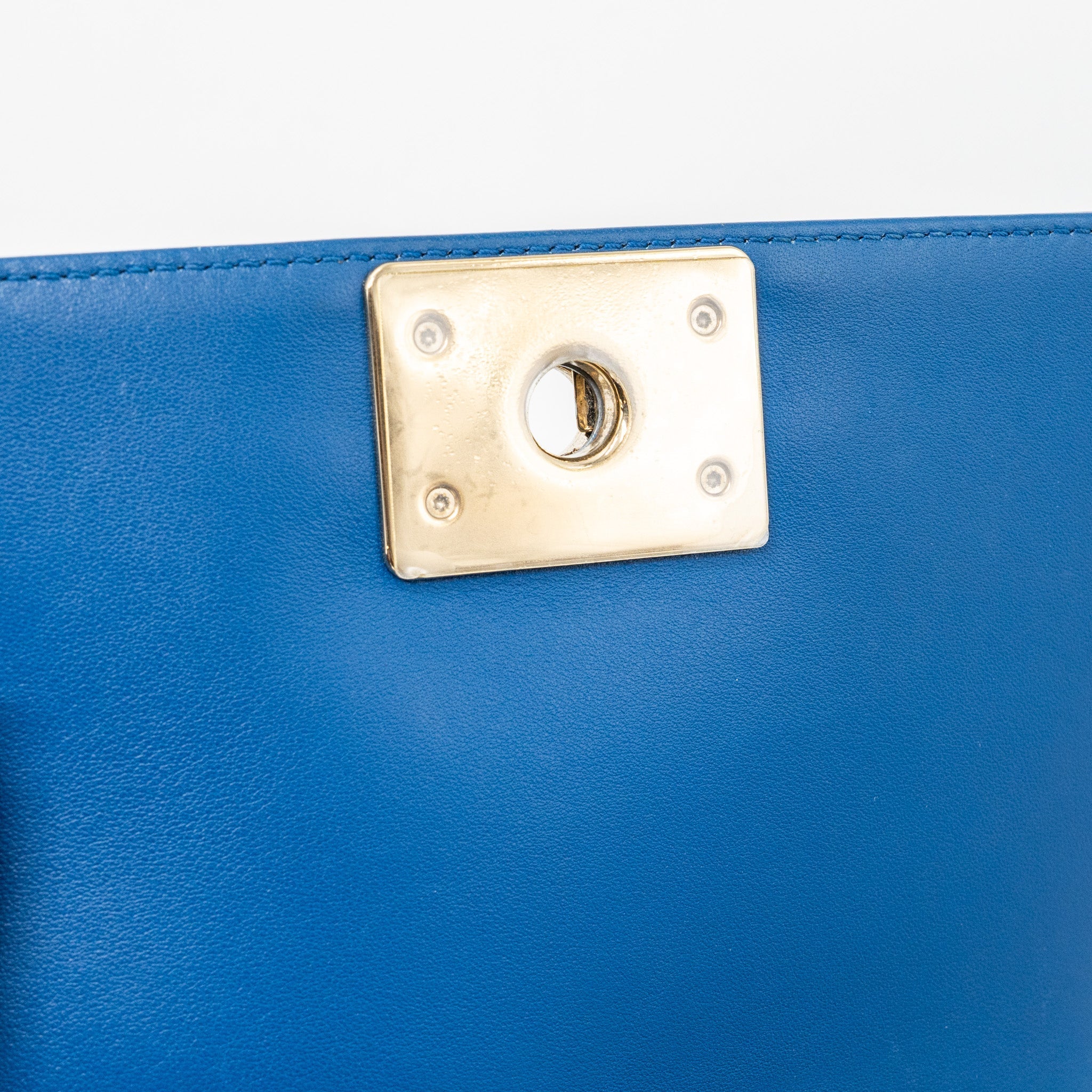 CHANEL SMALL BOY BAG CALFSKIN BLUE LGHW