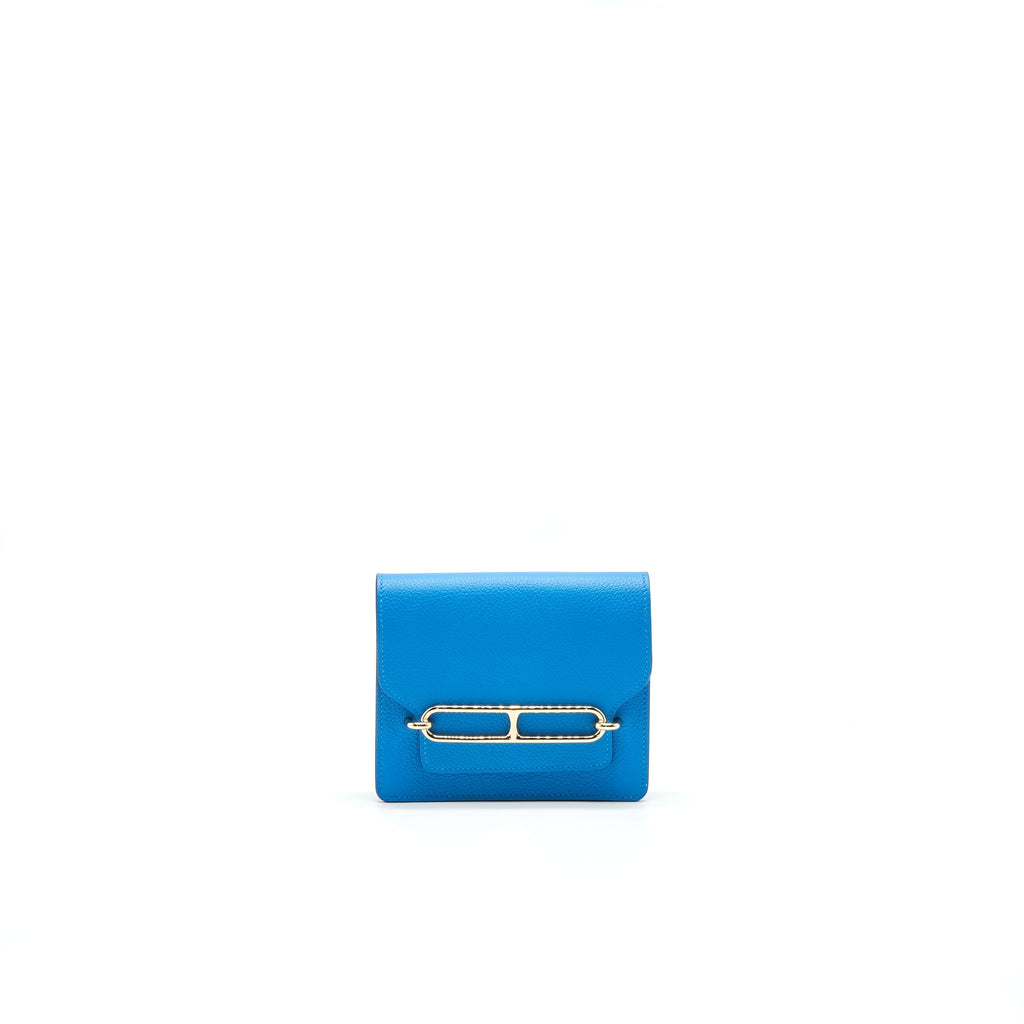 HERMES ROULIS SLIM WALLET EVERCOLOR BLEU FRIDA/ROSE MEXICO GHW
