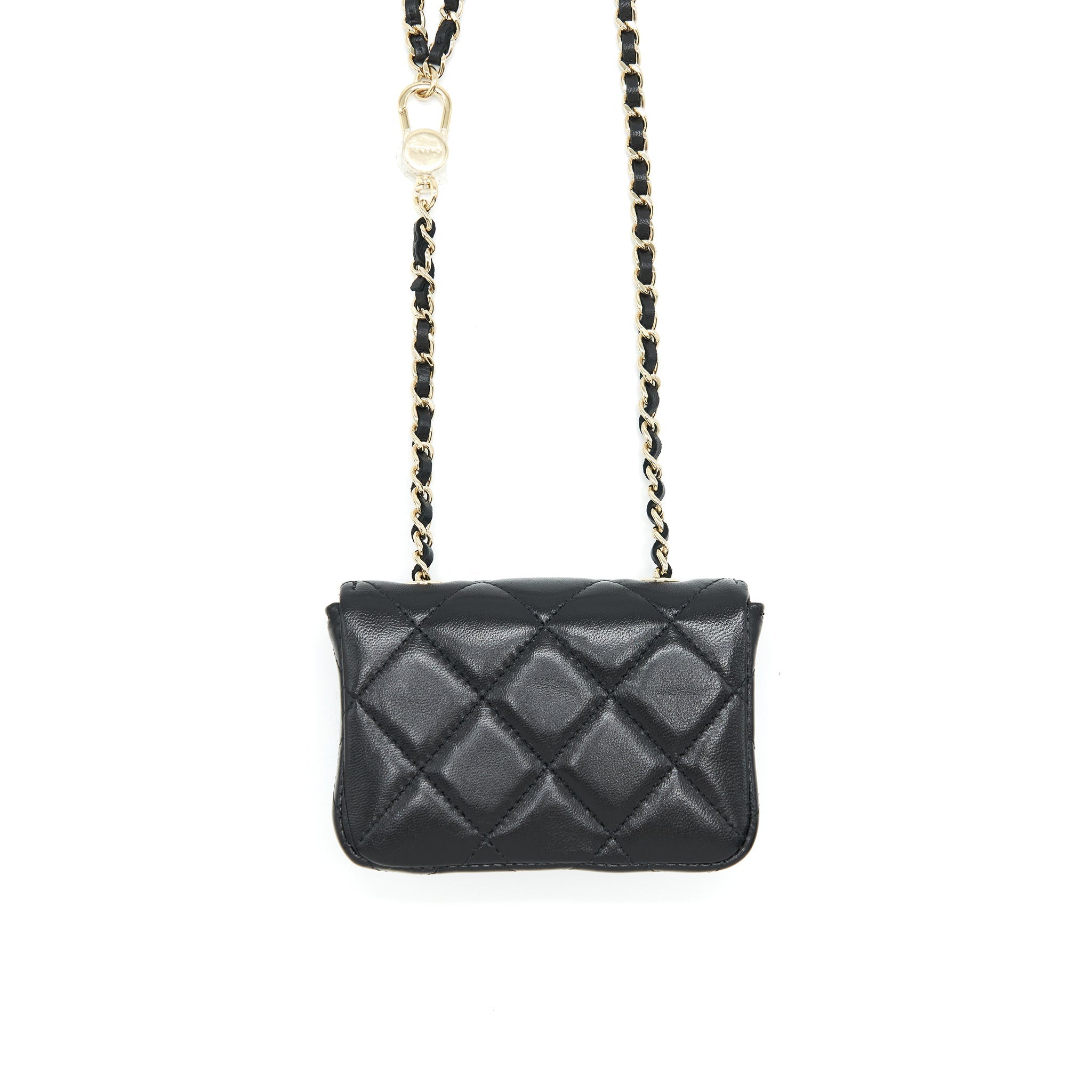 CHANEL MINI FLAP BELT BAG WITH RIBBON LAMBSKIN BLACK LGHW