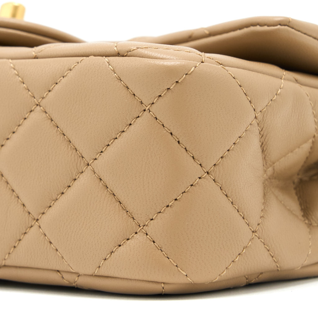 CHANEL 22S PEARL CRUSHED MINI RECTANGULAR LAMBSKIN DARK BEIGE GHW(MICROCHIP)