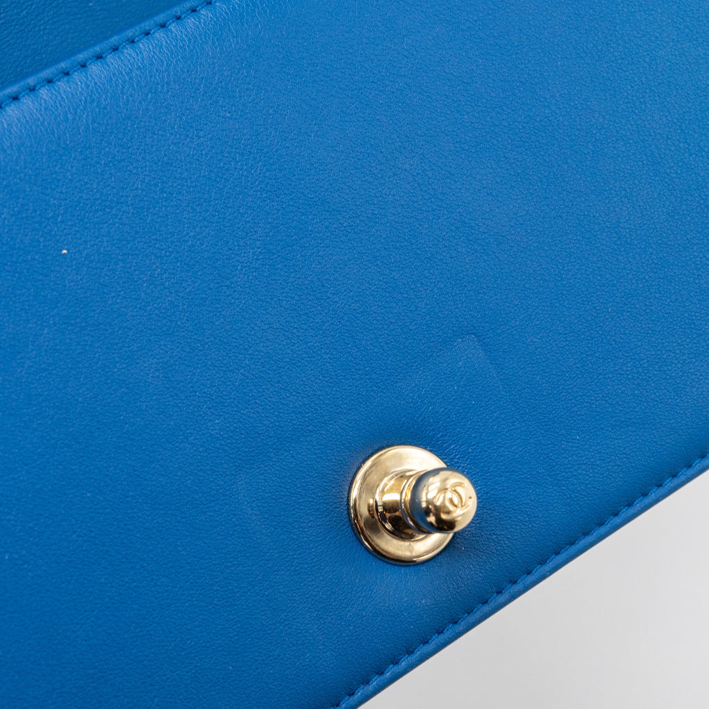 CHANEL SMALL BOY BAG CALFSKIN BLUE LGHW