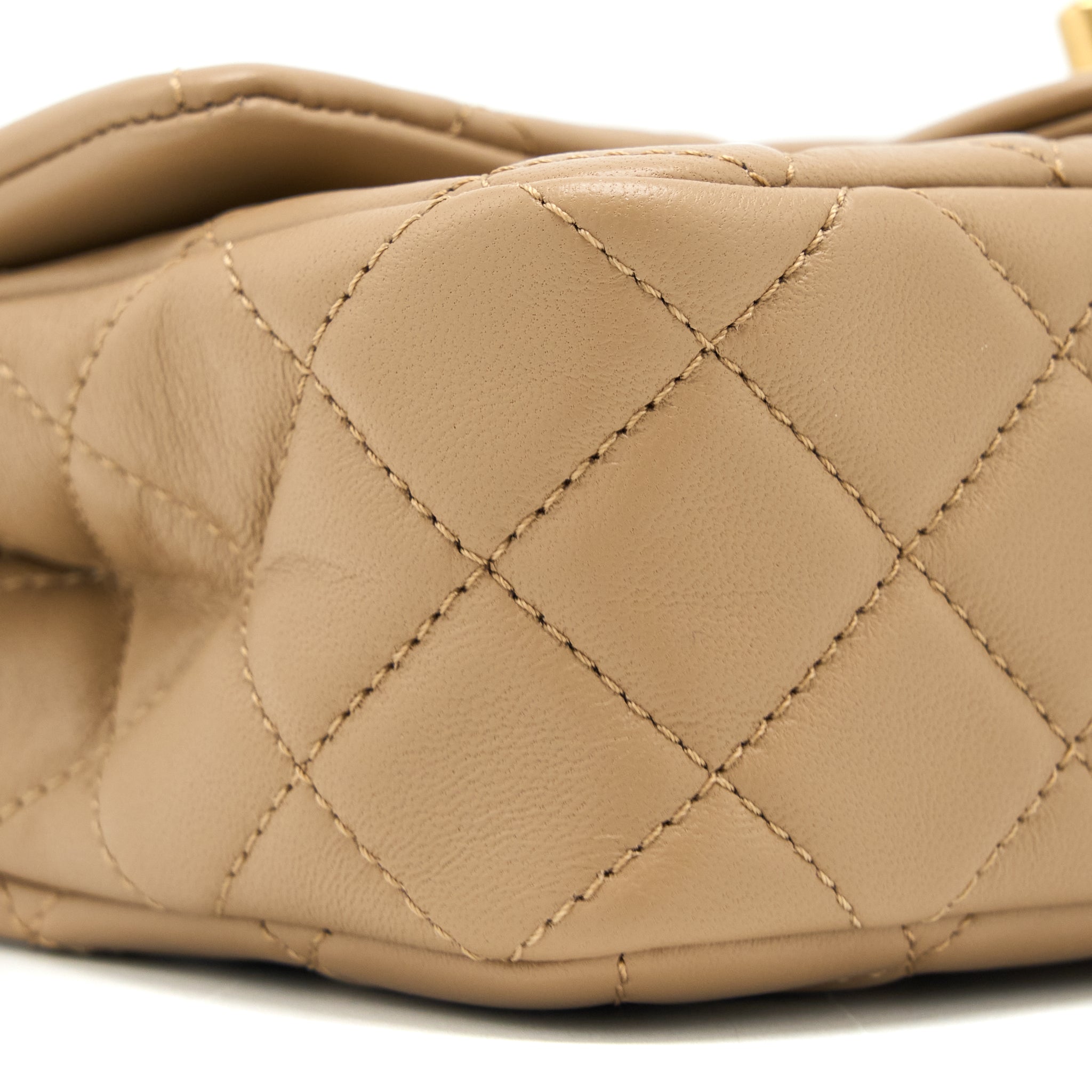 CHANEL 22S PEARL CRUSHED MINI RECTANGULAR LAMBSKIN DARK BEIGE GHW(MICROCHIP)