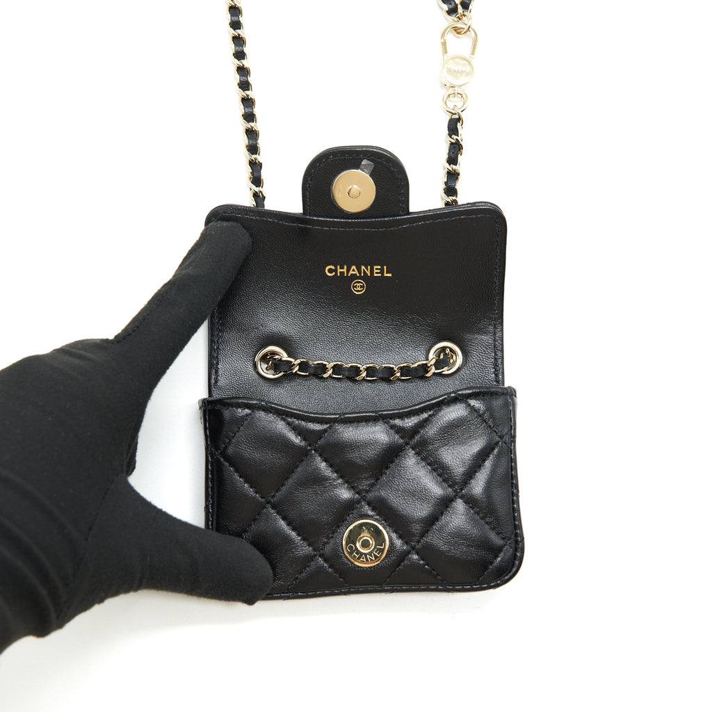 CHANEL MINI FLAP BELT BAG WITH RIBBON LAMBSKIN BLACK LGHW