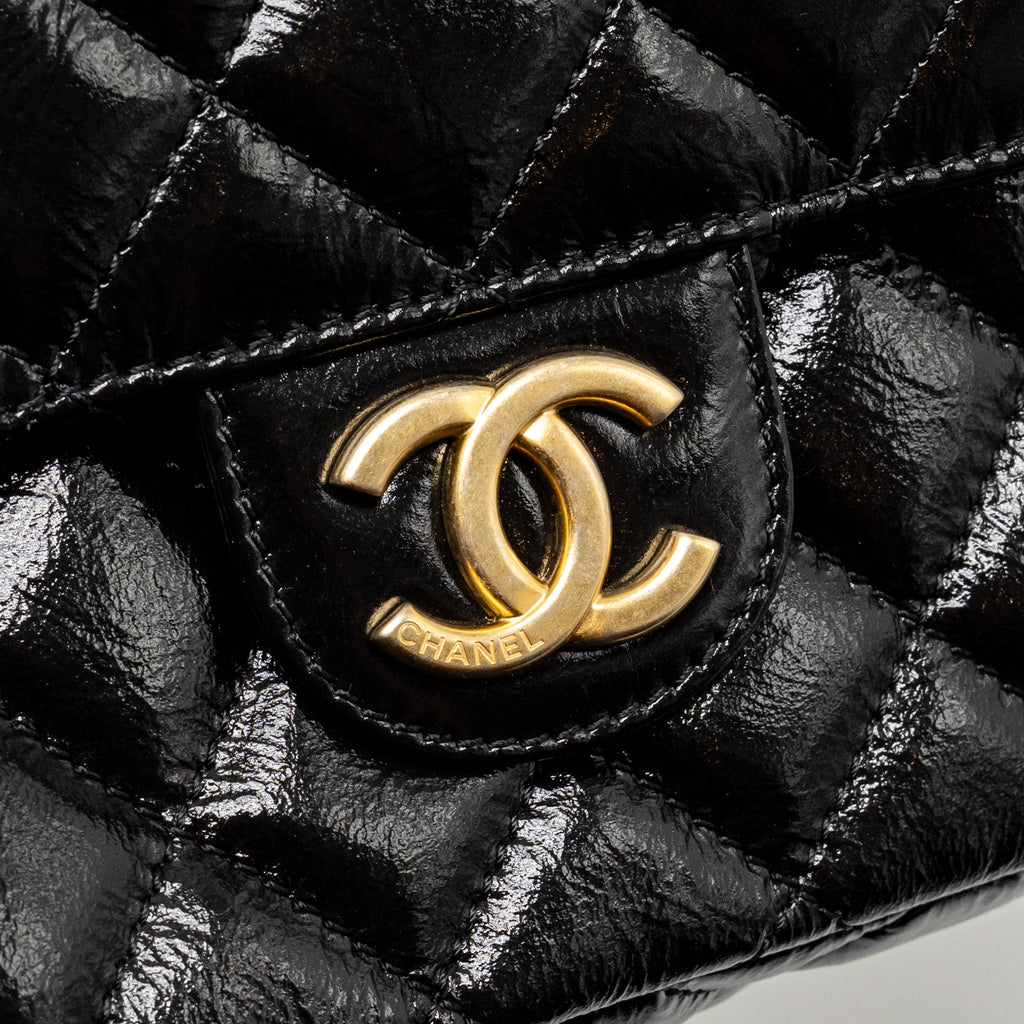 CHANEL 23C SMALL HOBO BAG SHINY CALFSKIN BLACK BRUSHED GHW (MICROCHIP)