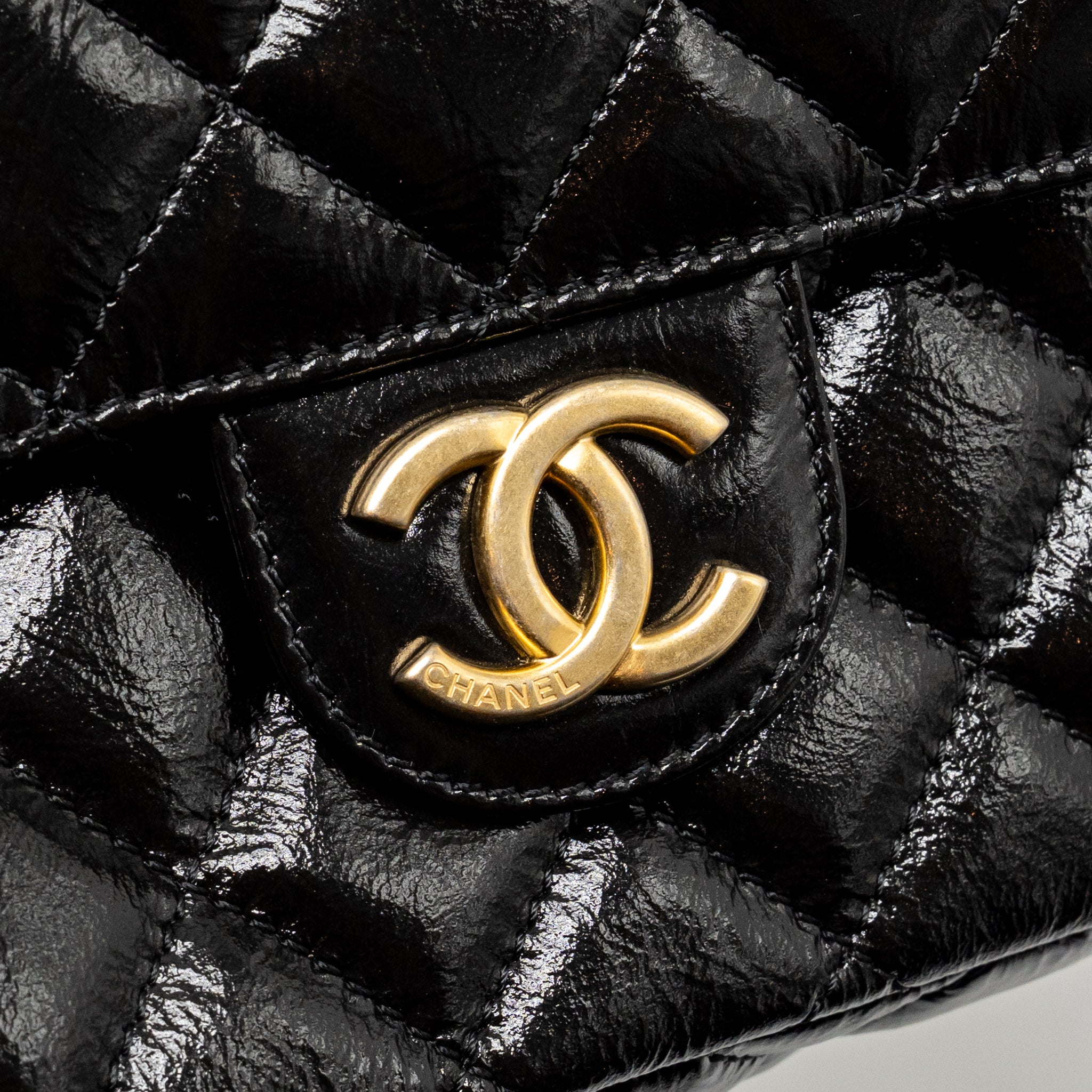 CHANEL 23C SMALL HOBO BAG SHINY CALFSKIN BLACK BRUSHED GHW (MICROCHIP)