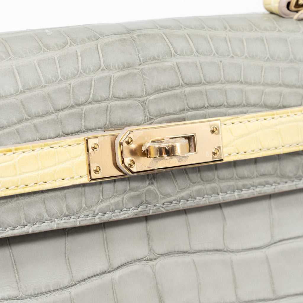 HERMES KELLY 25 ALLIGATOR MISSISSIPPIENSIS MATT GRIS PERLE / VANIELLE LGHW