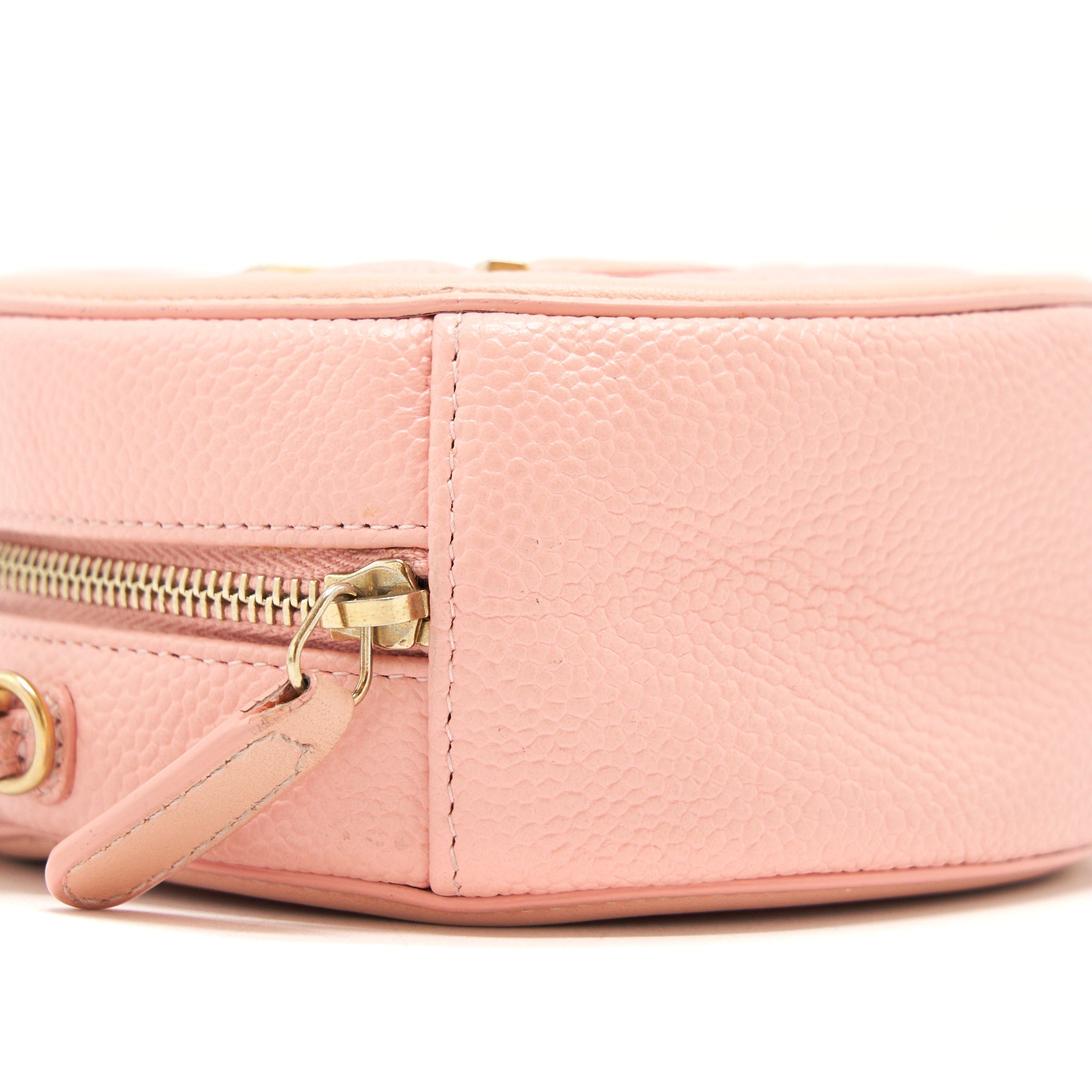 CHANEL MINI ROUND VANITY WITH CHAIN CAVIAR PINK GHW