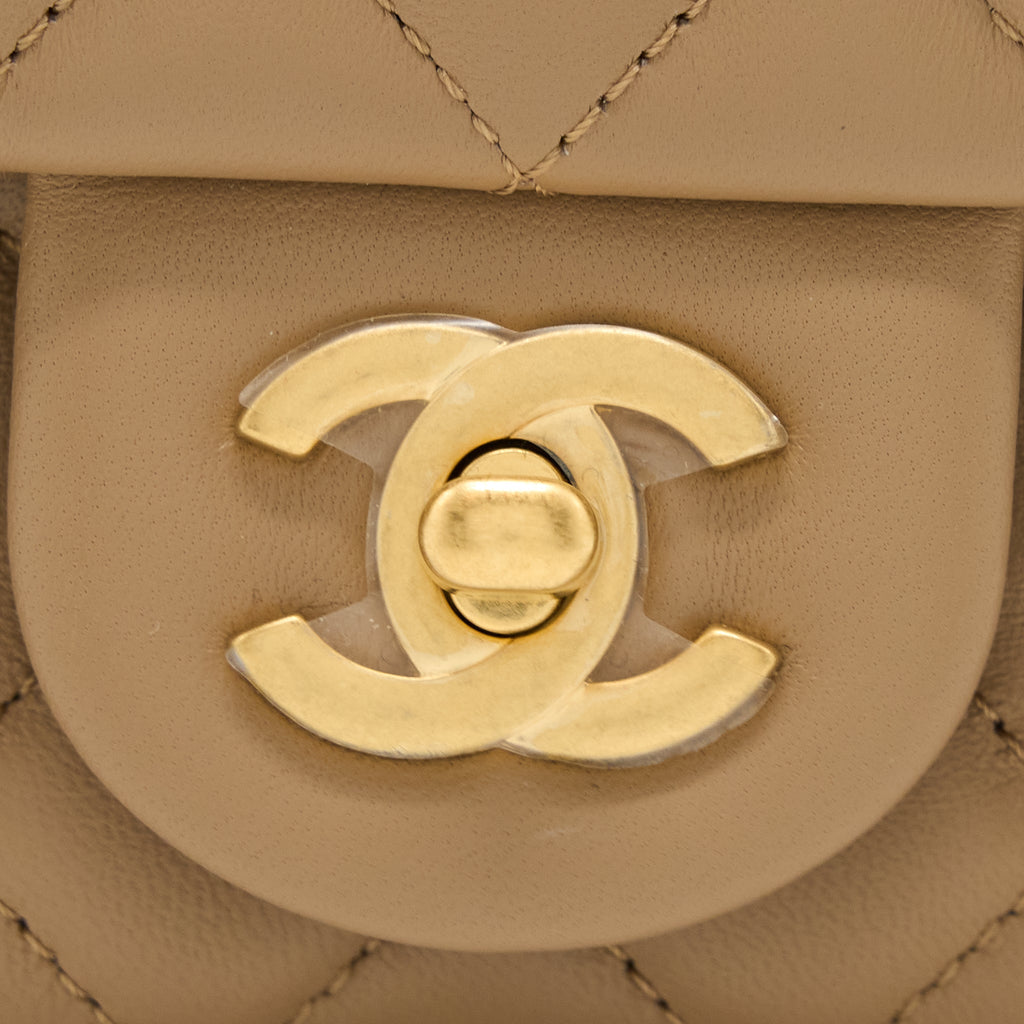 CHANEL 22S PEARL CRUSHED MINI RECTANGULAR LAMBSKIN DARK BEIGE GHW(MICROCHIP)