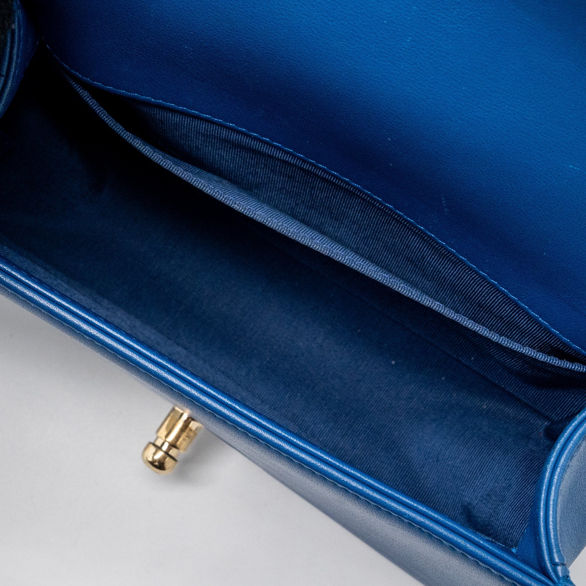 CHANEL SMALL BOY BAG CALFSKIN BLUE LGHW