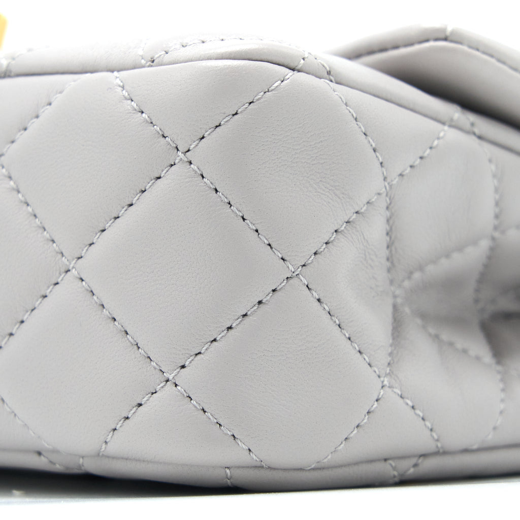 CHANEL PEARL CRUSH MINI RECTANGULAR FLAP BAG LAMBSKIN LIGHT GREY GHW (MICROCHIP)