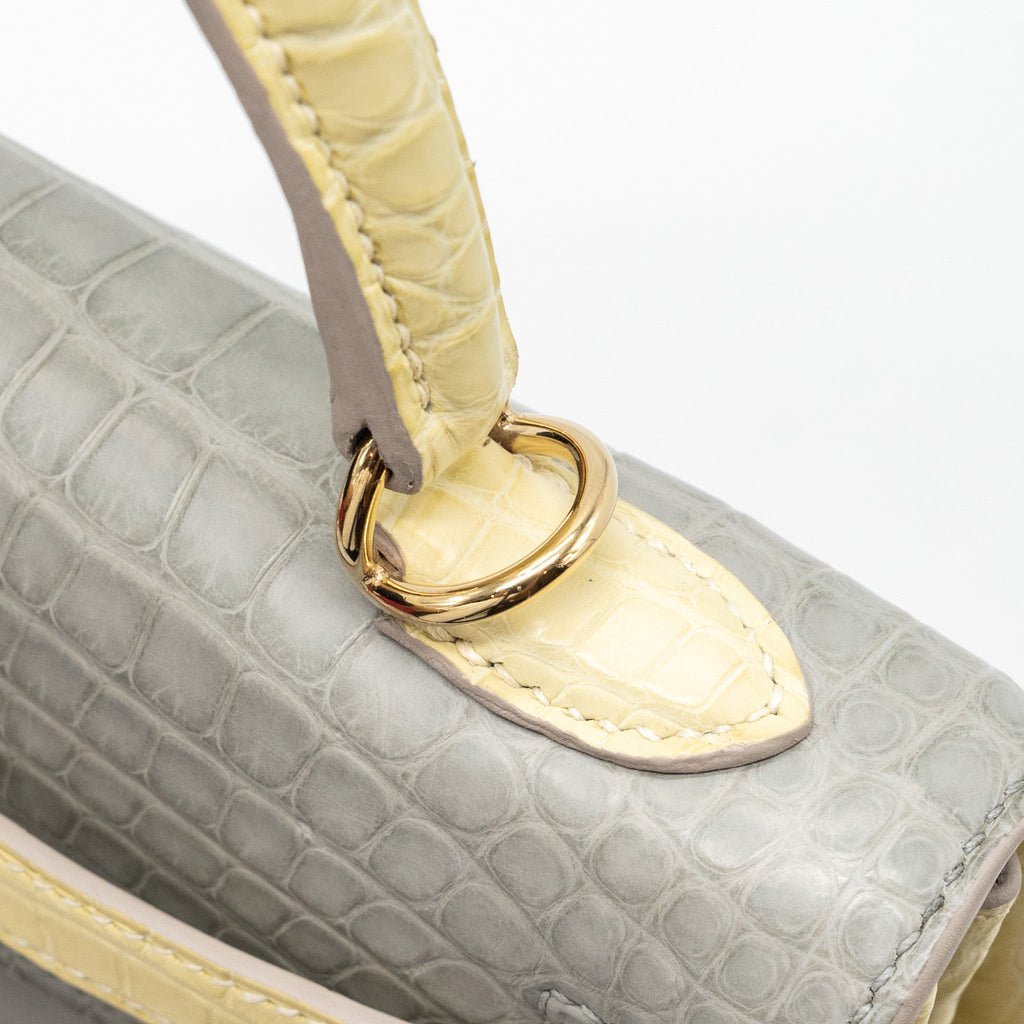 HERMES KELLY 25 ALLIGATOR MISSISSIPPIENSIS MATT GRIS PERLE / VANIELLE LGHW