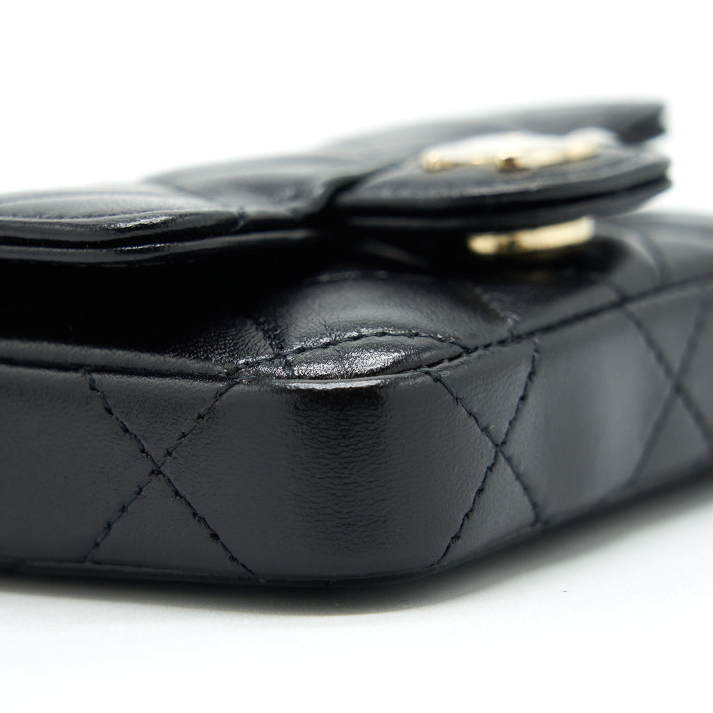 CHANEL MINI FLAP BELT BAG WITH RIBBON LAMBSKIN BLACK LGHW