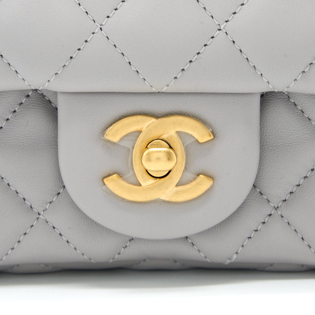 CHANEL PEARL CRUSH MINI RECTANGULAR FLAP BAG LAMBSKIN LIGHT GREY GHW (MICROCHIP)