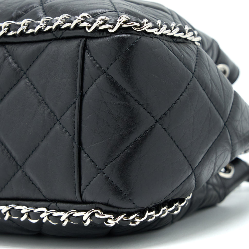 CHANEL 20S DRAWSTRING BUCKET BAG AGED CALFSKIN BLACK SHW
