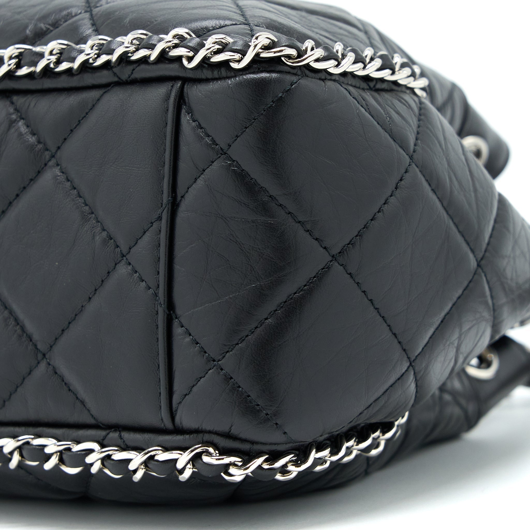 CHANEL 20S DRAWSTRING BUCKET BAG AGED CALFSKIN BLACK SHW