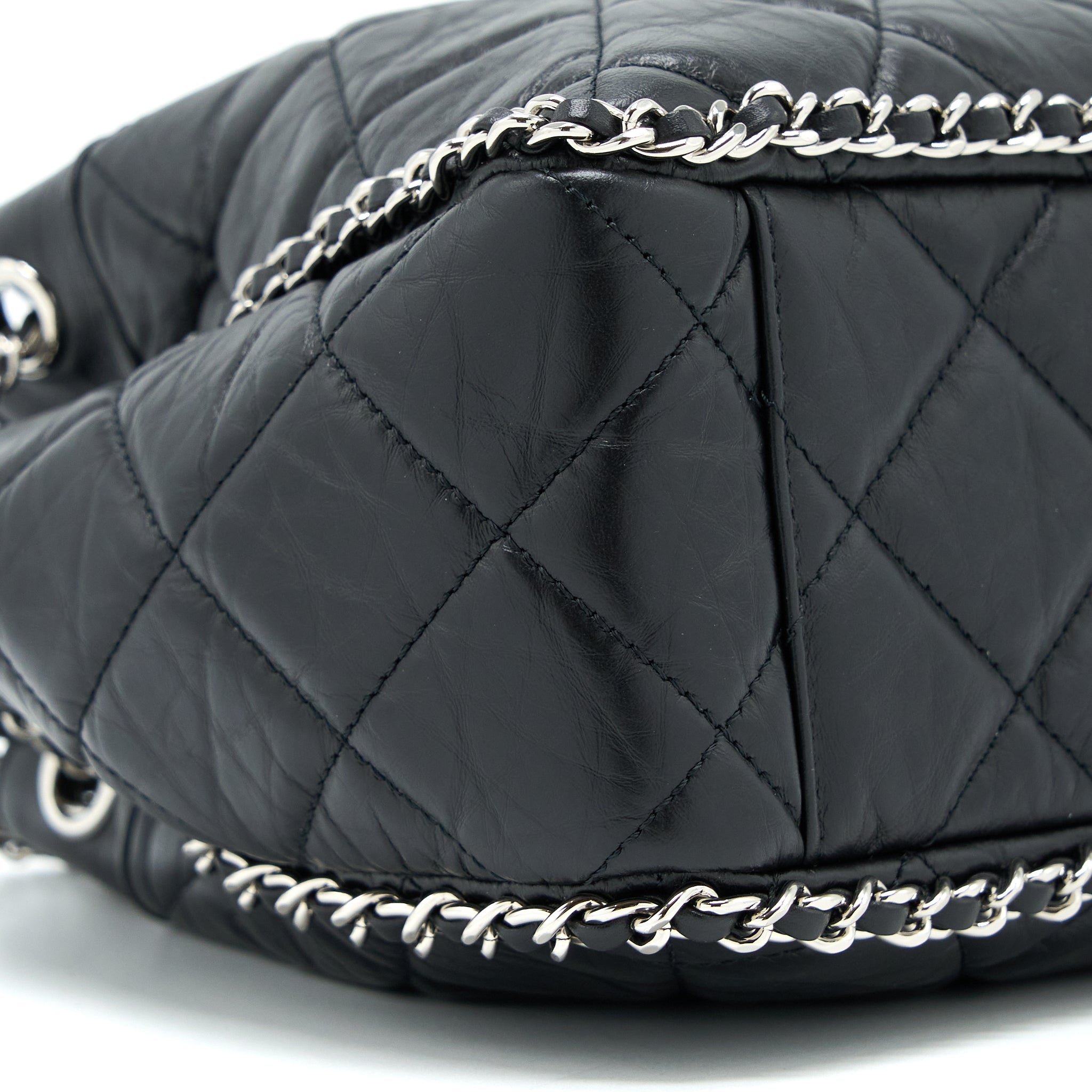 CHANEL 20S DRAWSTRING BUCKET BAG AGED CALFSKIN BLACK SHW