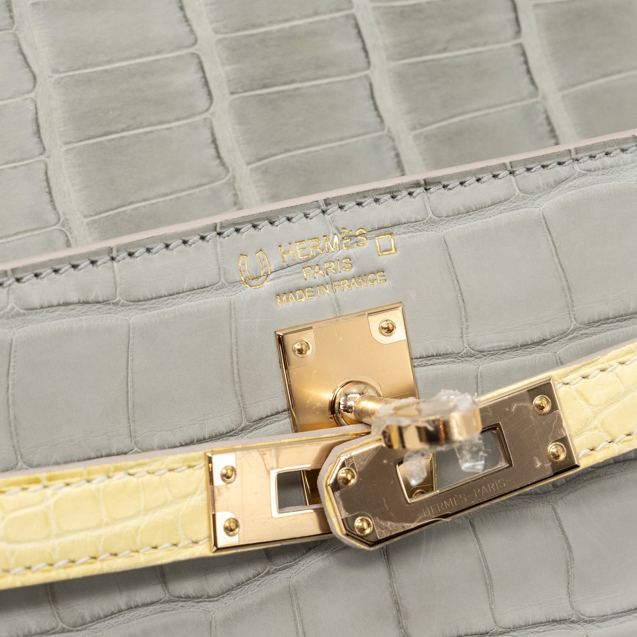 HERMES KELLY 25 ALLIGATOR MISSISSIPPIENSIS MATT GRIS PERLE / VANIELLE LGHW