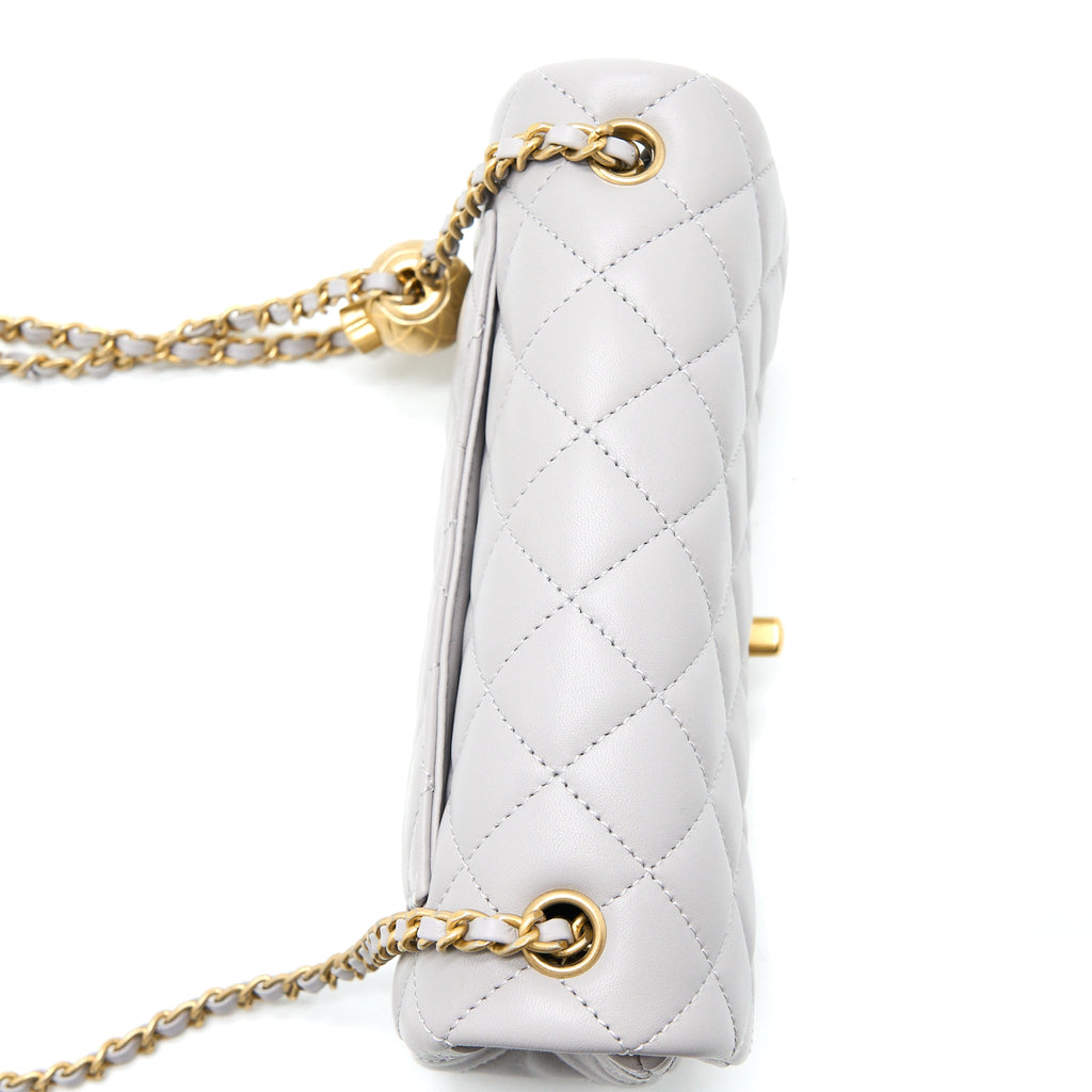 CHANEL PEARL CRUSH MINI RECTANGULAR FLAP BAG LAMBSKIN LIGHT GREY GHW (MICROCHIP)