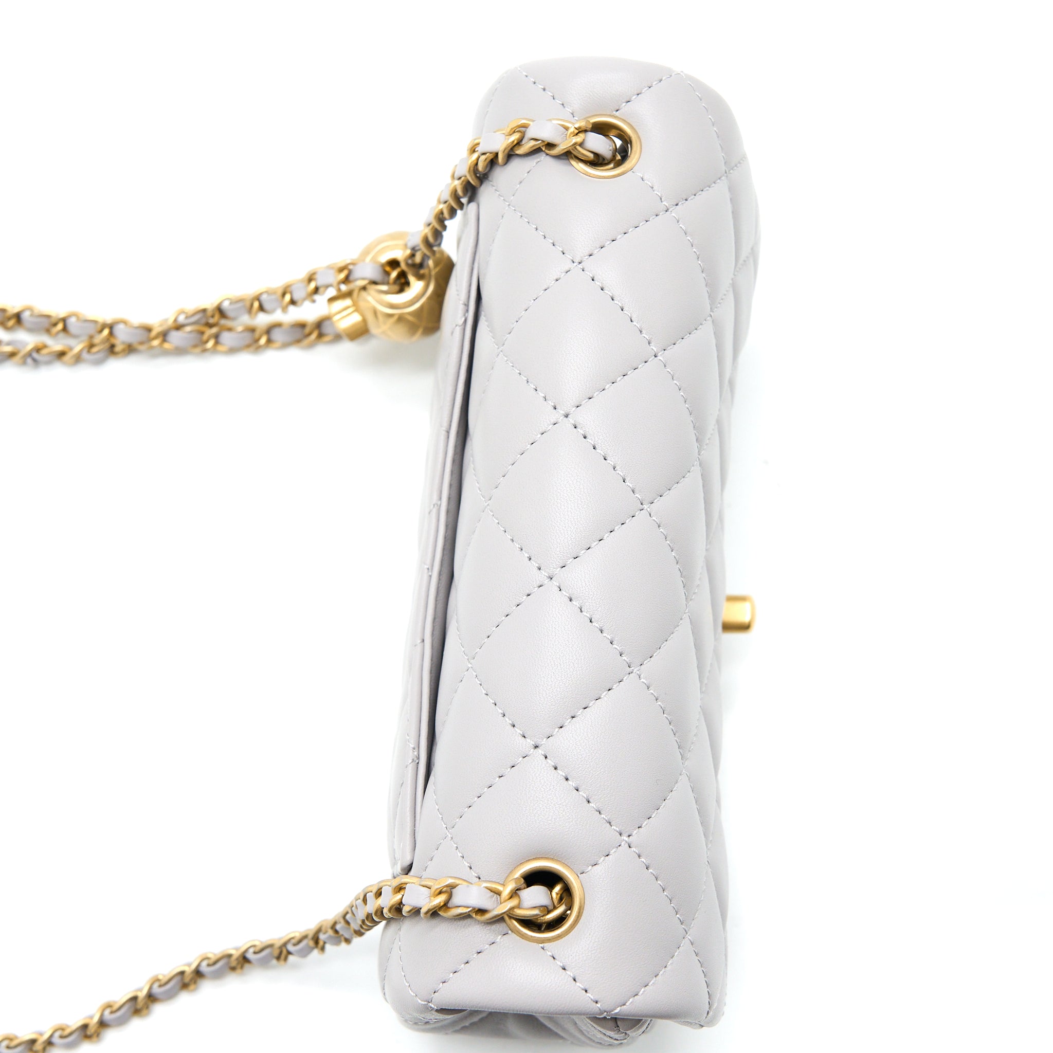 CHANEL PEARL CRUSH MINI RECTANGULAR FLAP BAG LAMBSKIN LIGHT GREY GHW (MICROCHIP)