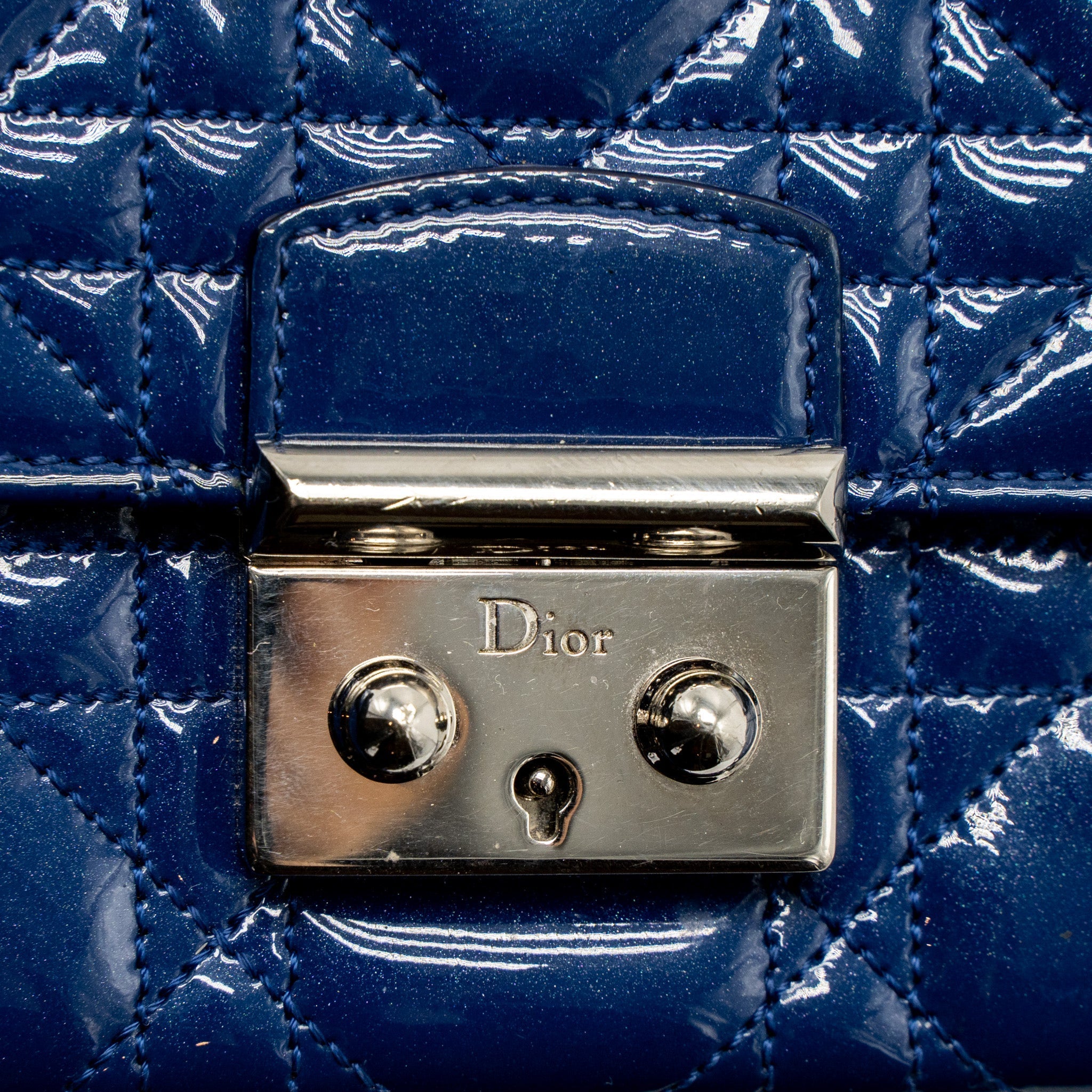DIOR FLAP WALLET WITH CHAIN PATENT BLUE SHW