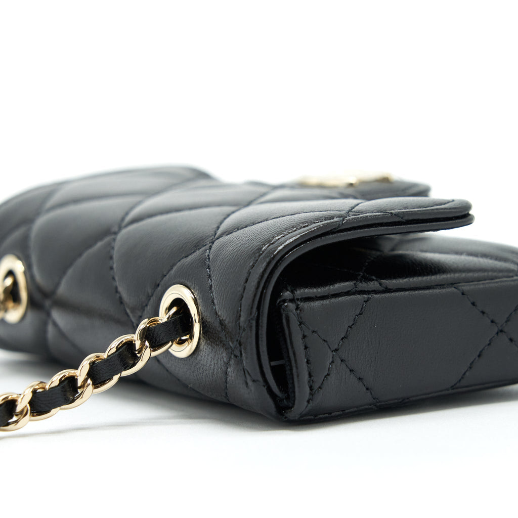 CHANEL MINI FLAP BELT BAG WITH RIBBON LAMBSKIN BLACK LGHW