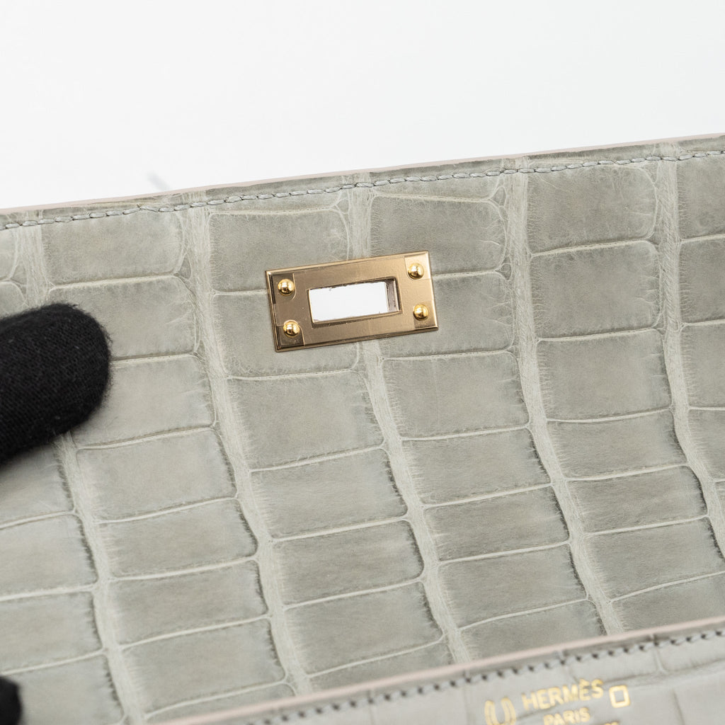 HERMES KELLY 25 ALLIGATOR MISSISSIPPIENSIS MATT GRIS PERLE / VANIELLE LGHW