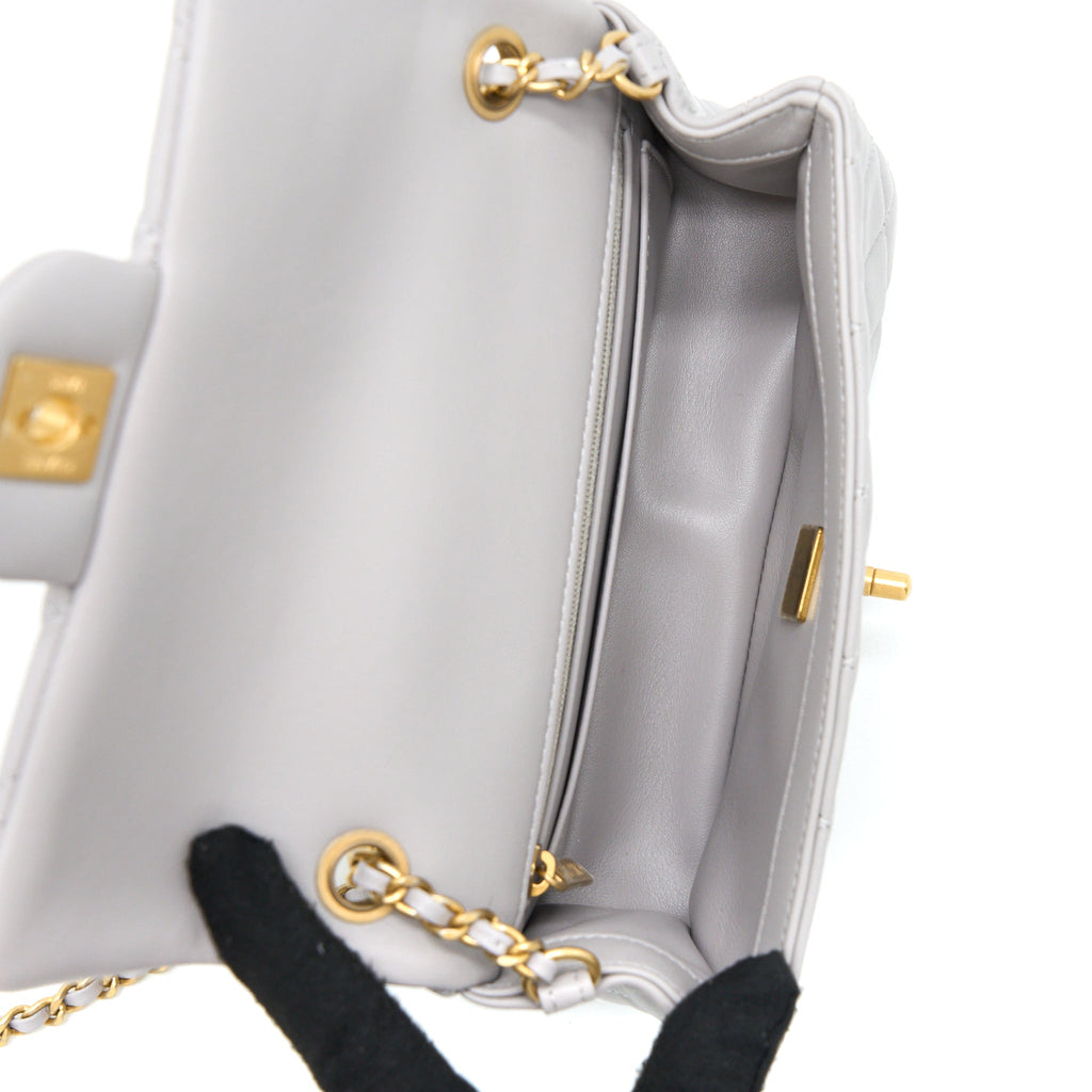 CHANEL PEARL CRUSH MINI RECTANGULAR FLAP BAG LAMBSKIN LIGHT GREY GHW (MICROCHIP)
