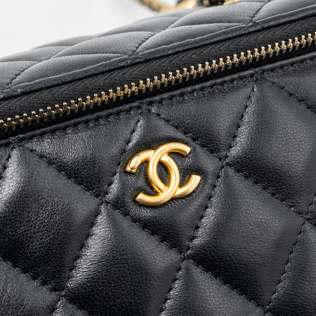 CHANEL PEARL CRUSH LONG VANITY CASE LAMBSKIN BLACK GHW
