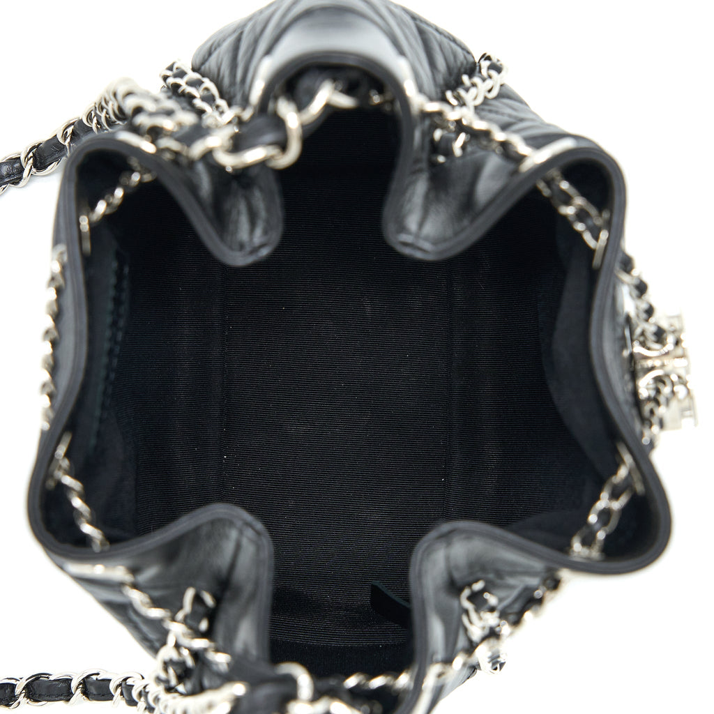 CHANEL 20S DRAWSTRING BUCKET BAG AGED CALFSKIN BLACK SHW
