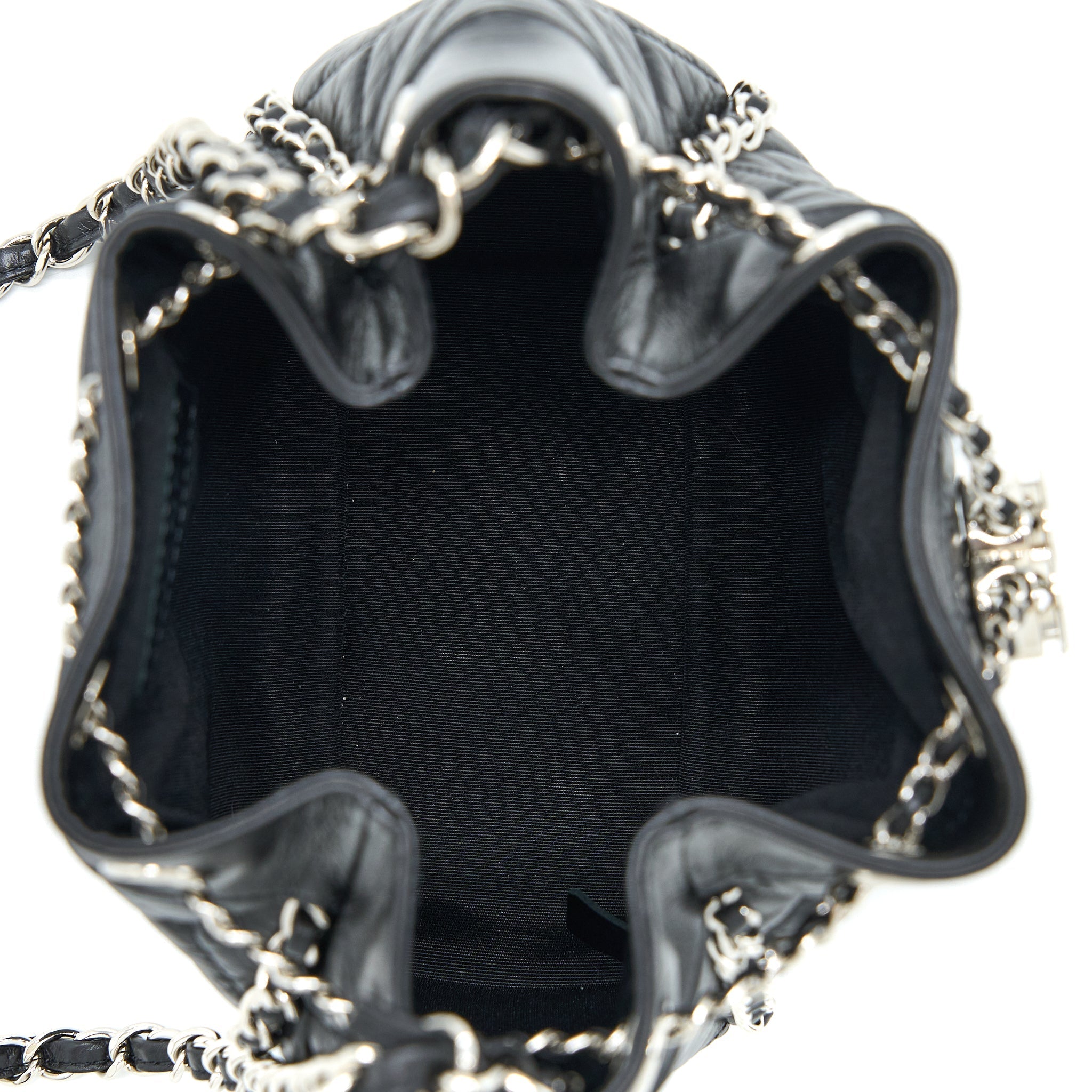 CHANEL 20S DRAWSTRING BUCKET BAG AGED CALFSKIN BLACK SHW