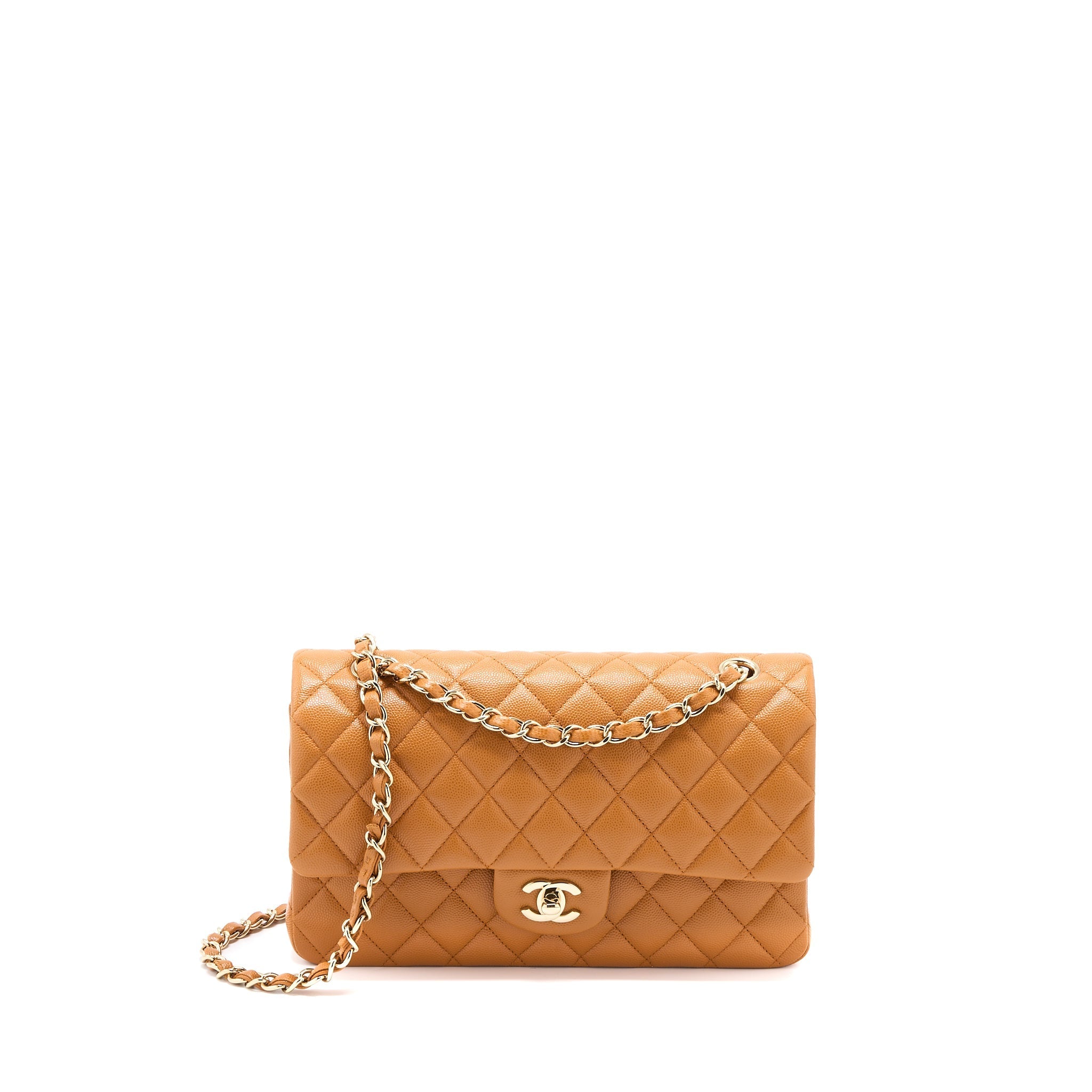 CHANEL MEDIUM CLASSIC DOUBLE FLAP BAG CAVIAR CARAMEL LGHW (MICROCHIP)
