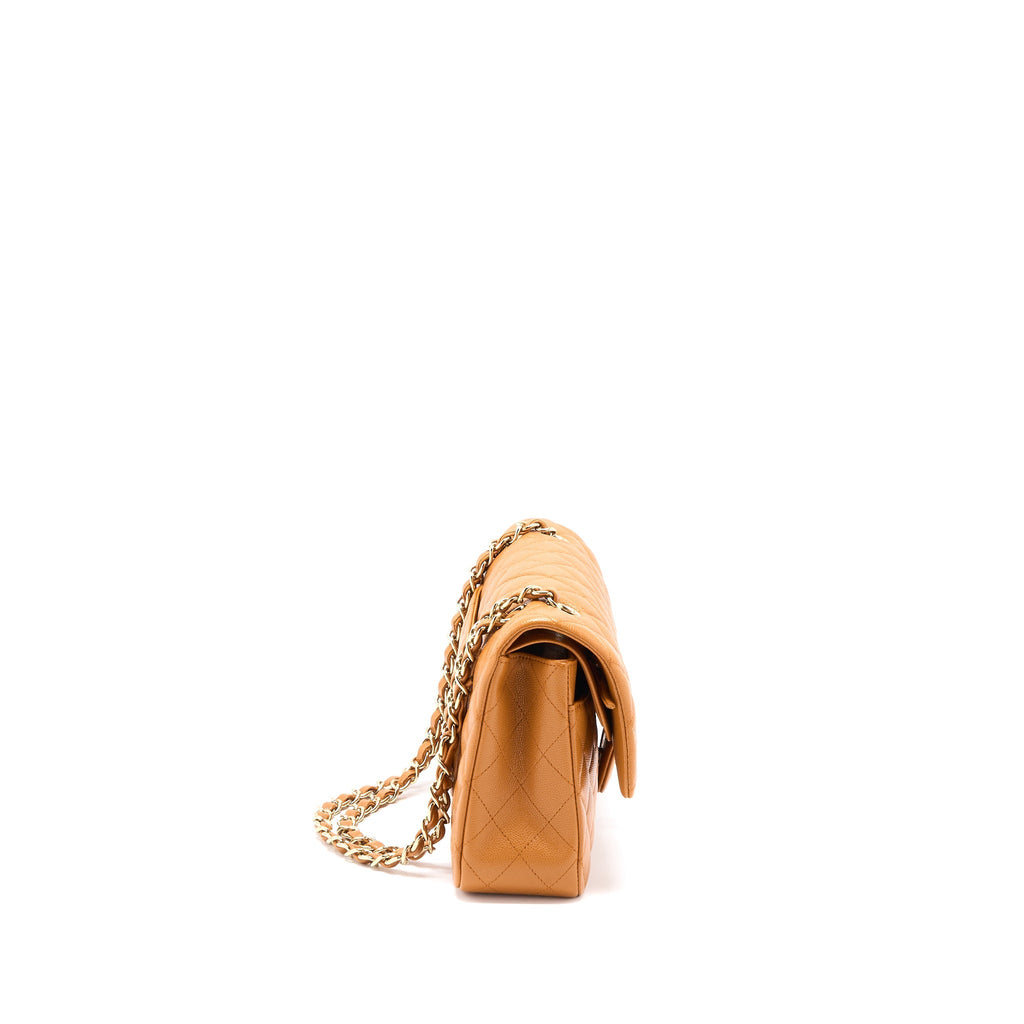 CHANEL MEDIUM CLASSIC DOUBLE FLAP BAG CAVIAR CARAMEL LGHW (MICROCHIP)