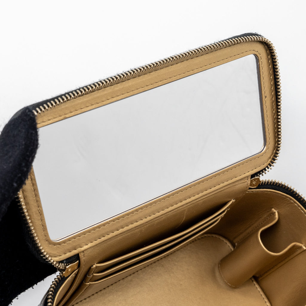 CHANEL PEARL CRUSH LONG VANITY CASE LAMBSKIN BLACK GHW