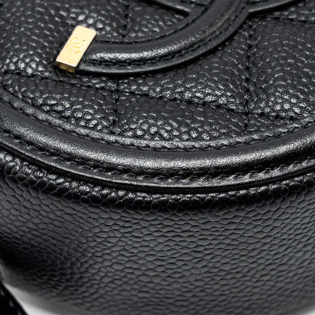 CHANEL CC FILIGREE QUILTED ROUND CROSSBODY BAG CAVIAR BLACK GHW