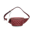VALENTINO ROCKSTUD SPIKE QUILTED-LEATHER BELT BAG BURGUNDY 95CM
