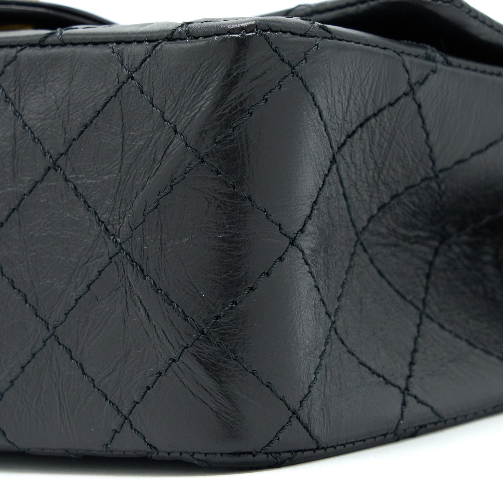 CHANEL MINI REISSUE 2.55 FLAP BAG AGED CALFSKIN BLACK BRUSHED GHW (MICROCHIP)