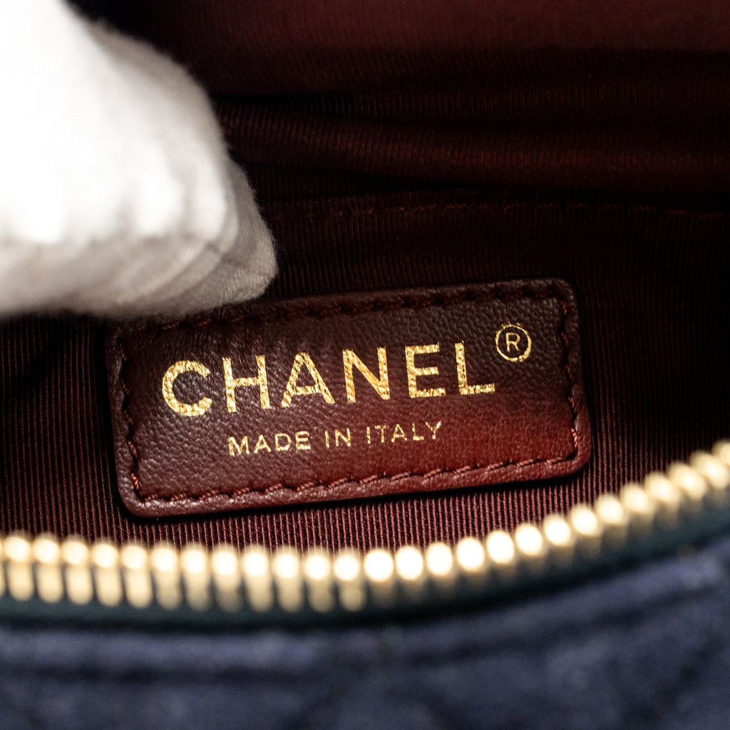 CHANEL PARIS HAMBURG CHARMS BELT BAG WOOL/LAMBSKIN NAVY/BLACK GHW