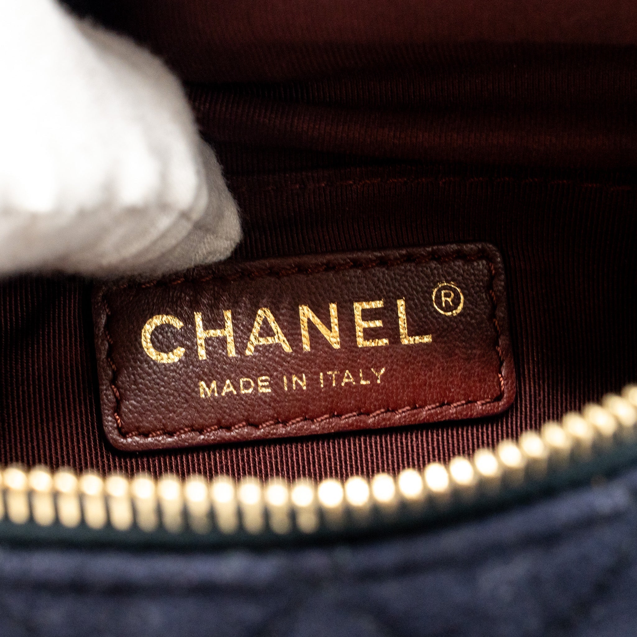 CHANEL PARIS HAMBURG CHARMS BELT BAG WOOL/LAMBSKIN NAVY/BLACK GHW