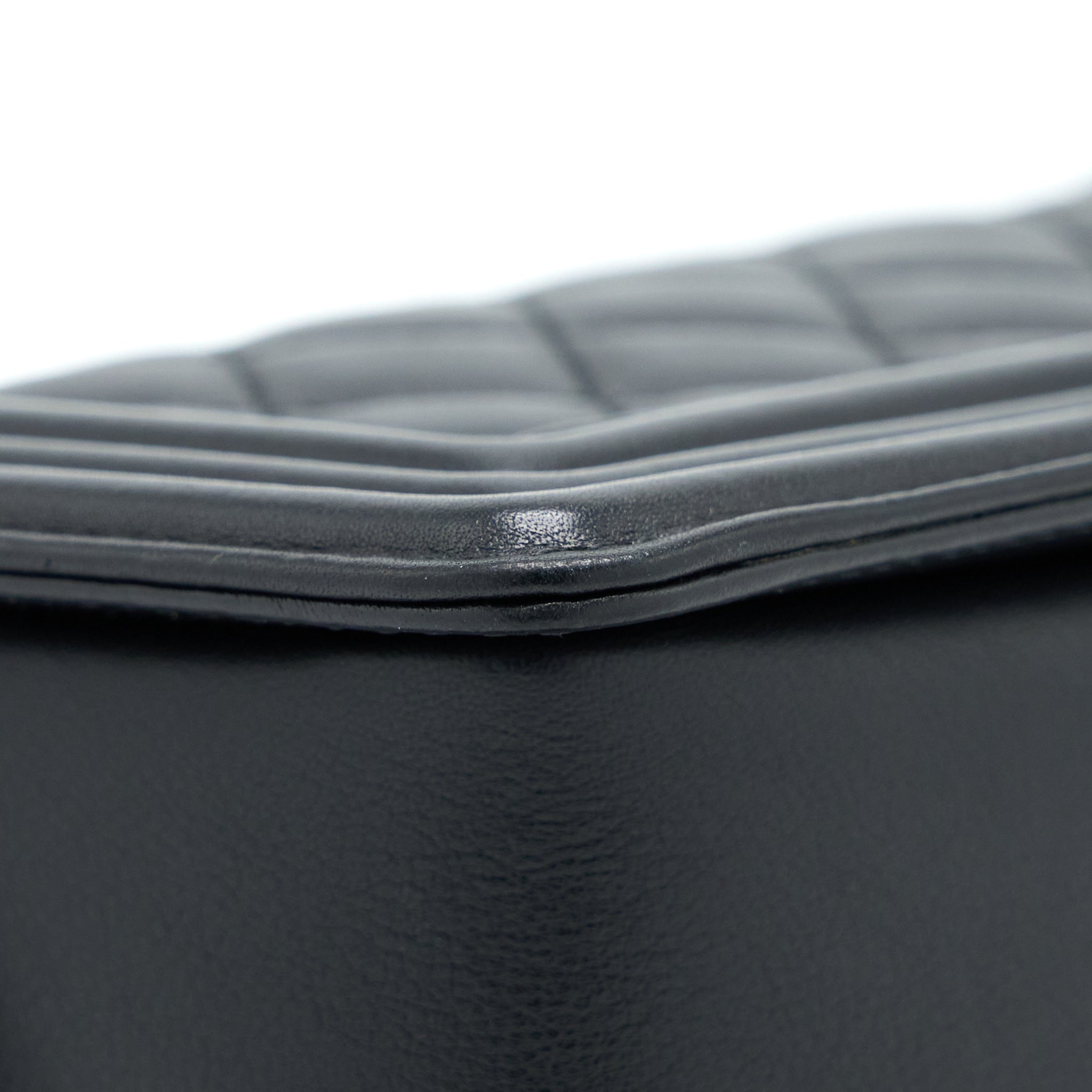 CHANEL SMALL BOY BAG CALFSKIN BLACK WITH RUTHENIUM HARDWARE