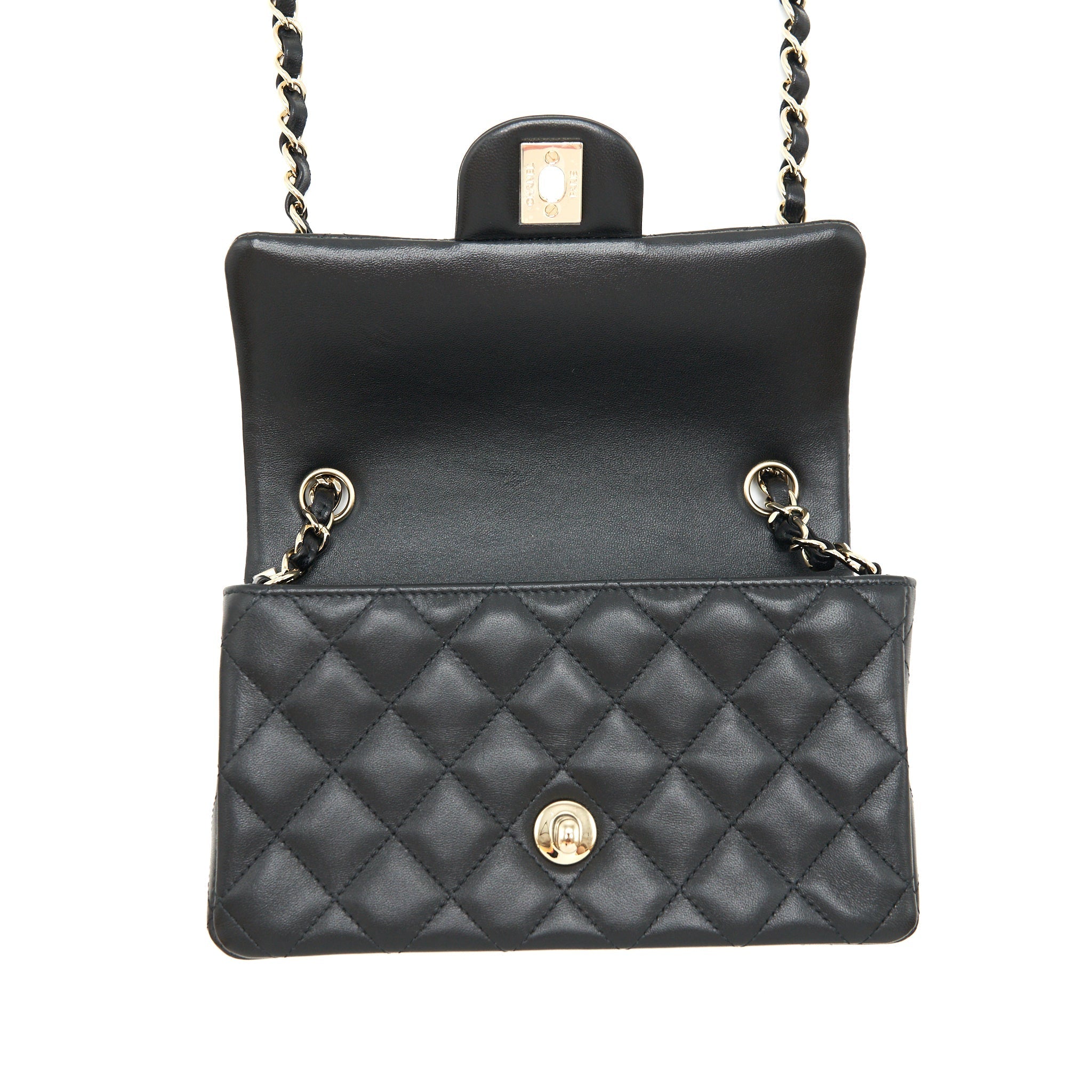 CHANEL MINI RECTANGULAR FLAP BAG LAMBSKIN BLACK LGHW (MICROCHIP)