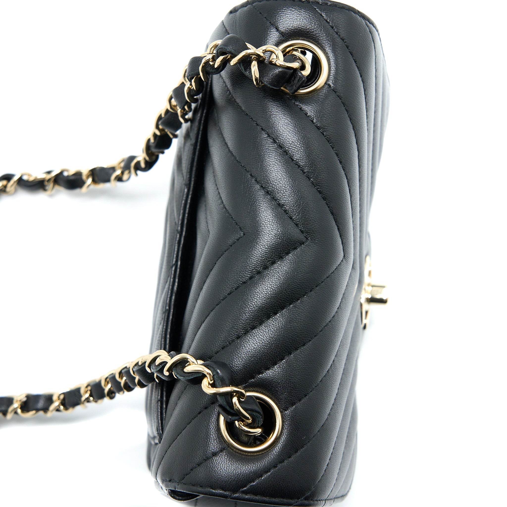 CHANEL MINI SQUARE FLAP BAG CHEVRON LAMBSKIN BLACK LGHW