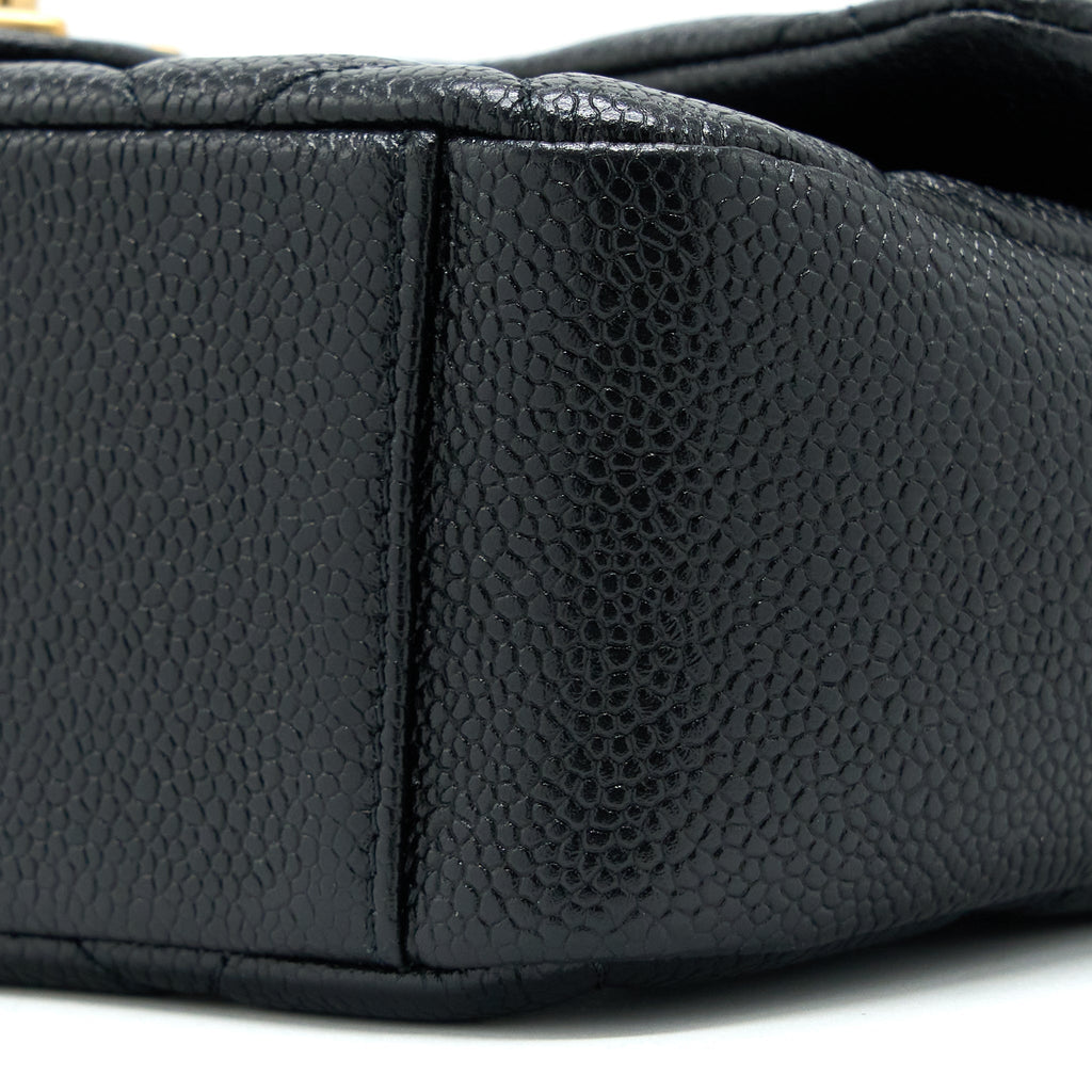 CHANEL QUILTED FLAP BAG WITH DOUBLE CHAIN CAVIAR BLACK BRUSHED GHW (MICROCHIP)