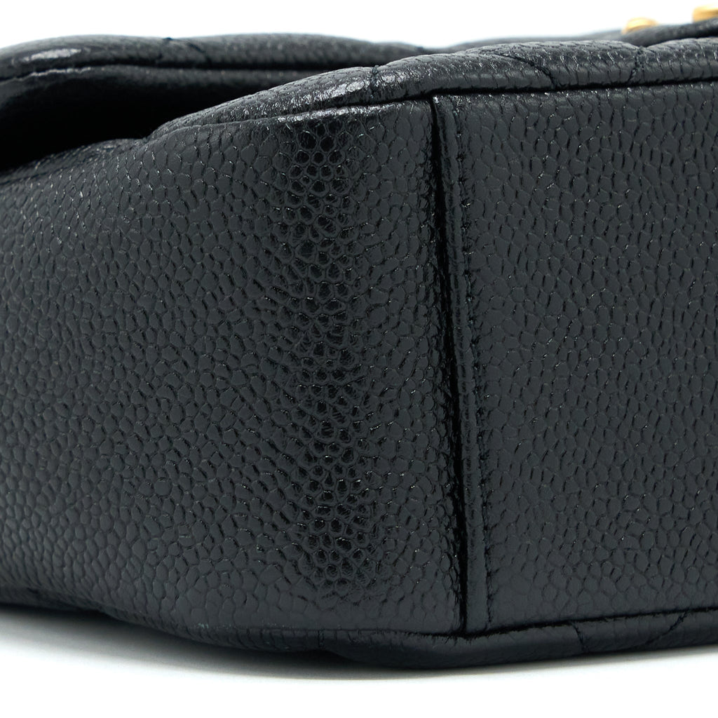 CHANEL QUILTED FLAP BAG WITH DOUBLE CHAIN CAVIAR BLACK BRUSHED GHW (MICROCHIP)