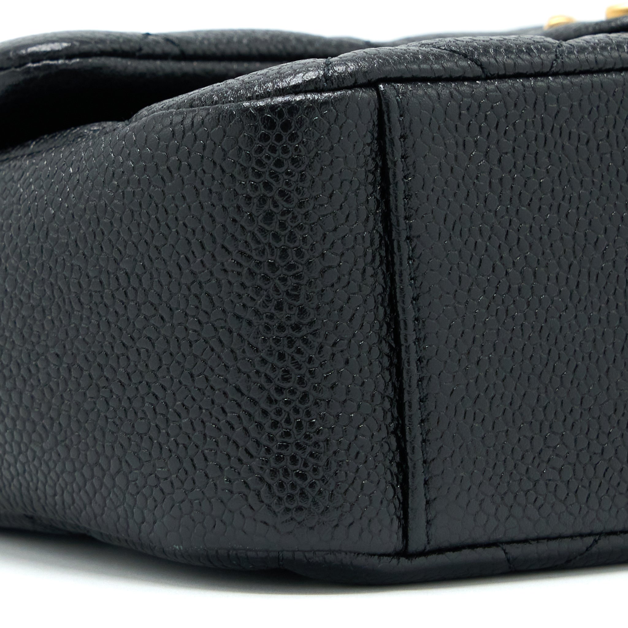 CHANEL QUILTED FLAP BAG WITH DOUBLE CHAIN CAVIAR BLACK BRUSHED GHW (MICROCHIP)