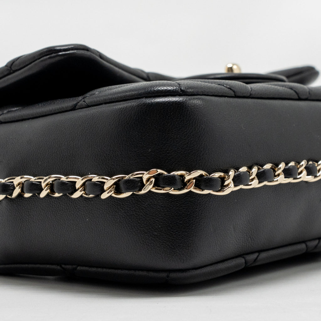 CHANEL QUILTED FLAP BAG WITH PEARL DETAILED CHAIN LAMBSKIN BLACK LGHW