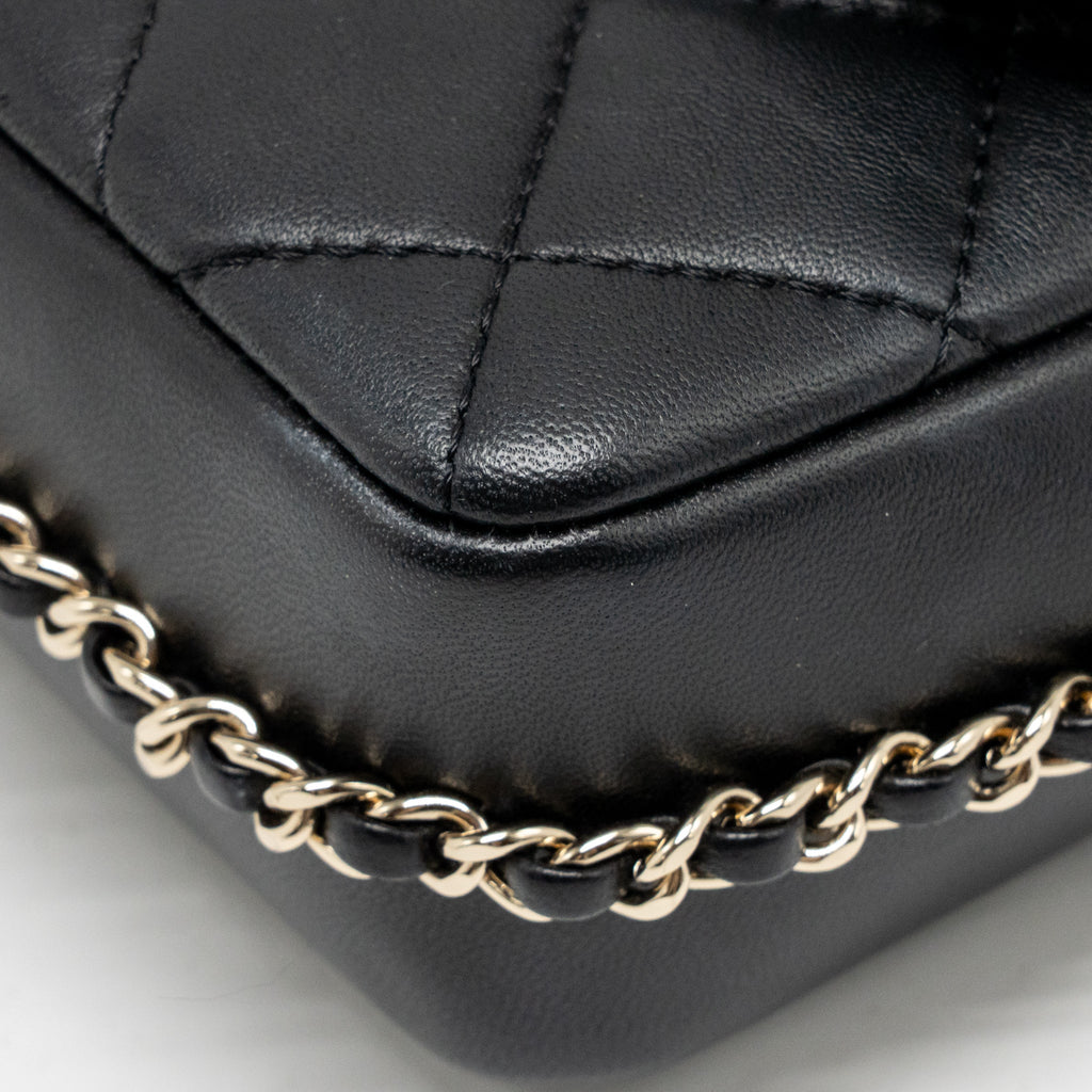 CHANEL QUILTED FLAP BAG WITH PEARL DETAILED CHAIN LAMBSKIN BLACK LGHW